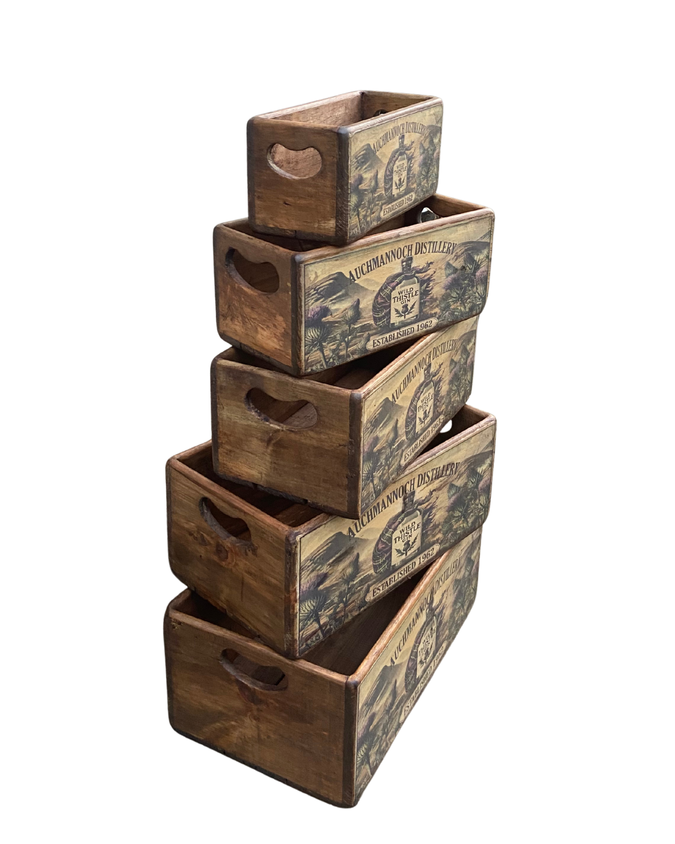 Wild Thistle Gin Set of 5 Wooden Storage Boxes