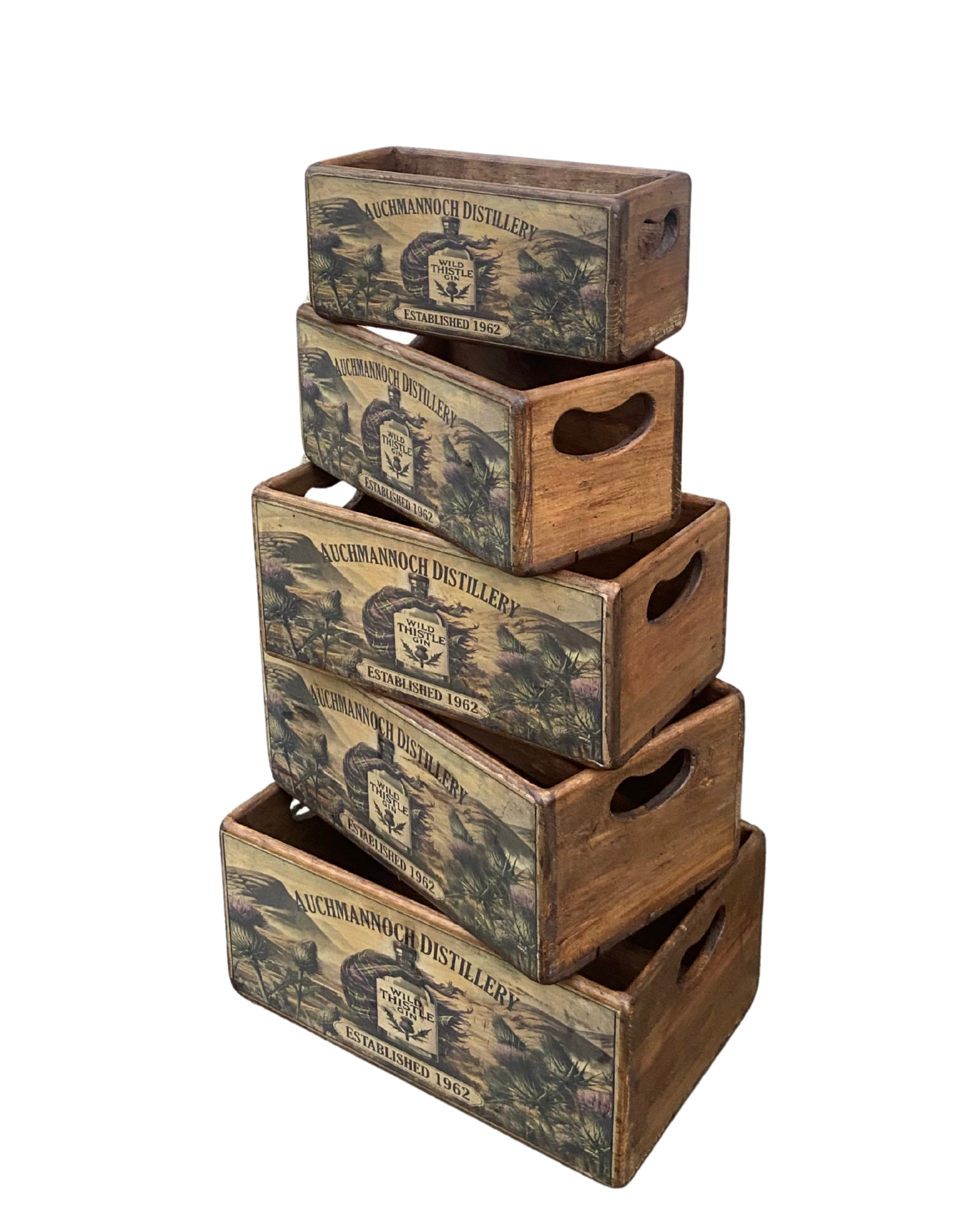 Wild Thistle Gin Set of 5 Wooden Storage Boxes
