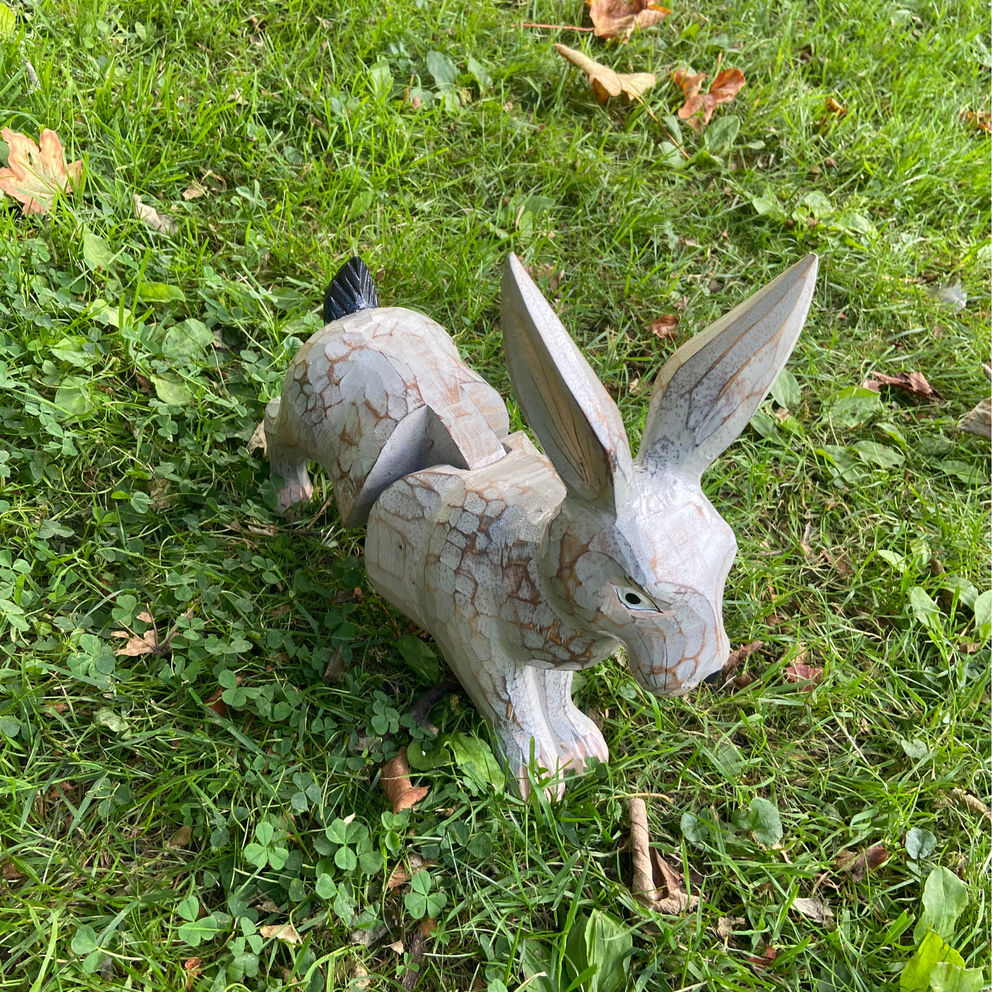 Bounding Rabbit Wooden Decorative Figurine