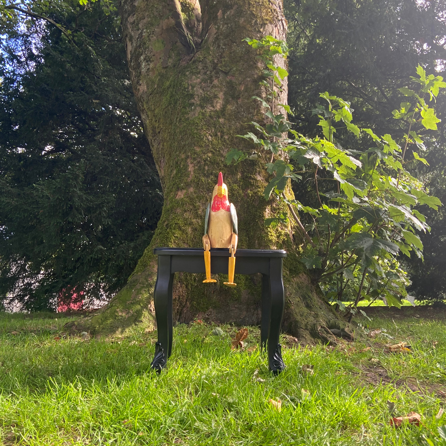 Handcrafted Articulated Wooden Chicken - Small Poseable Folk Art Sculpture