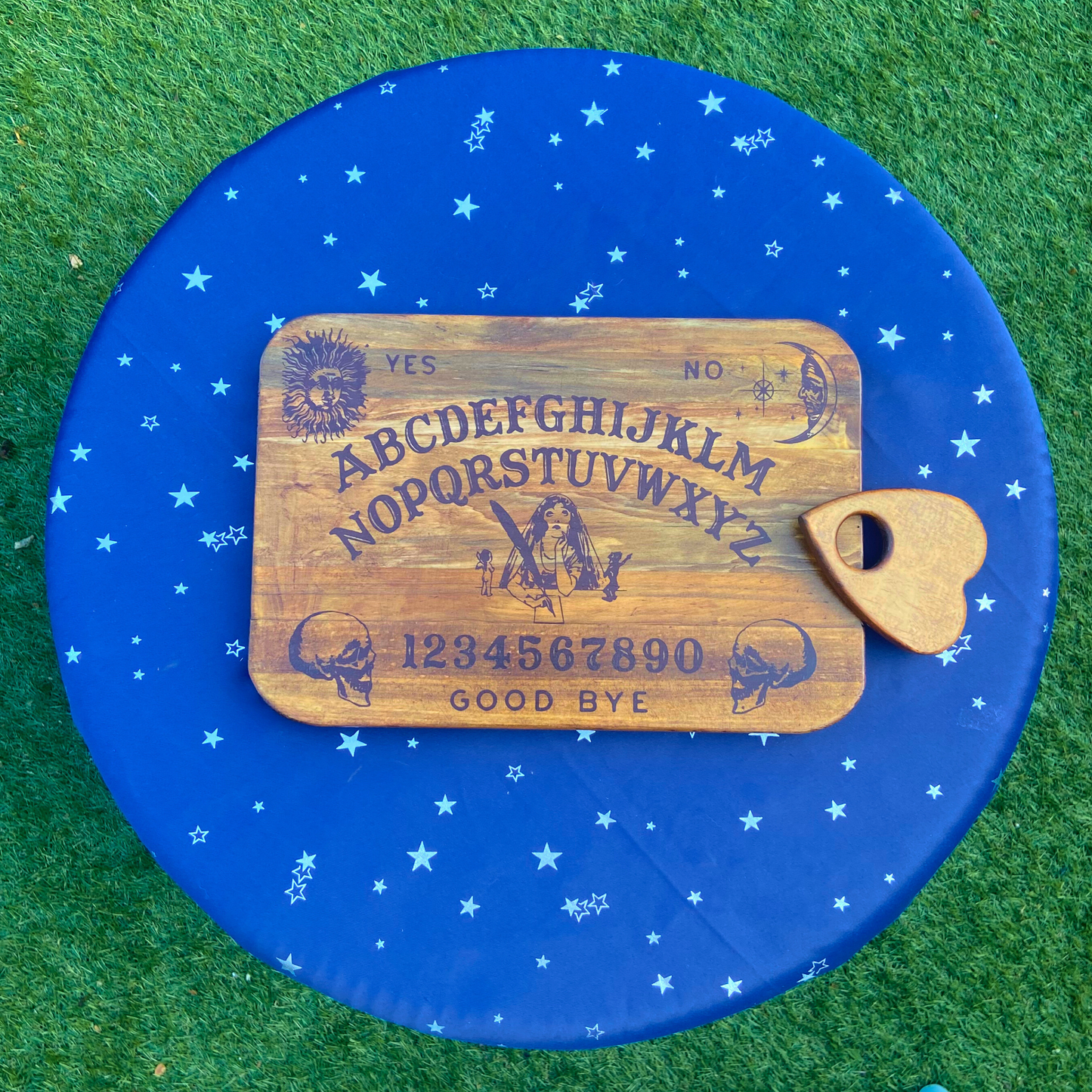 Mystical Spirit Communication Board with Planchette - Wooden Divination Tool