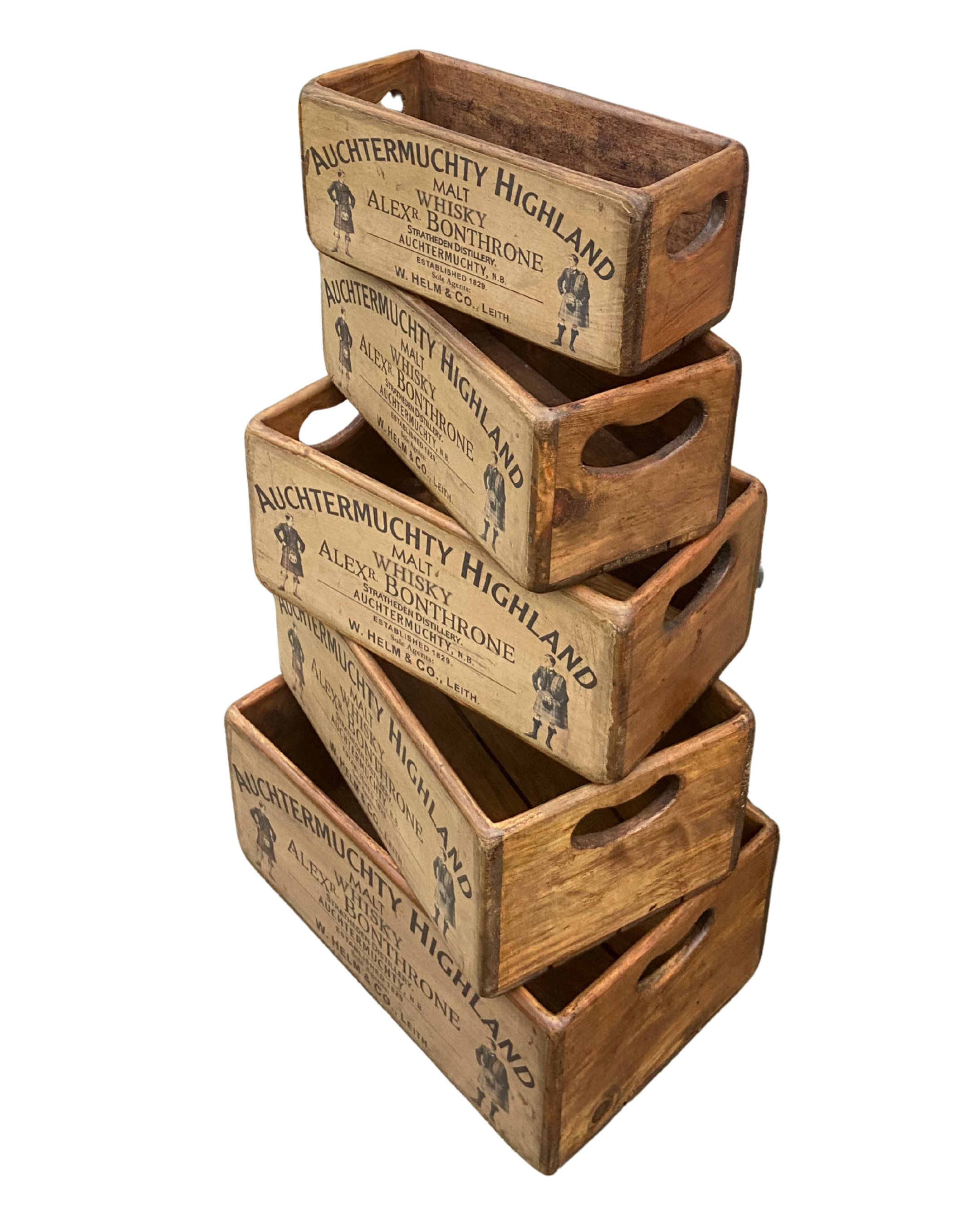Auchtermuchty Highland Whisky Set of 5 Wooden Storage Boxes