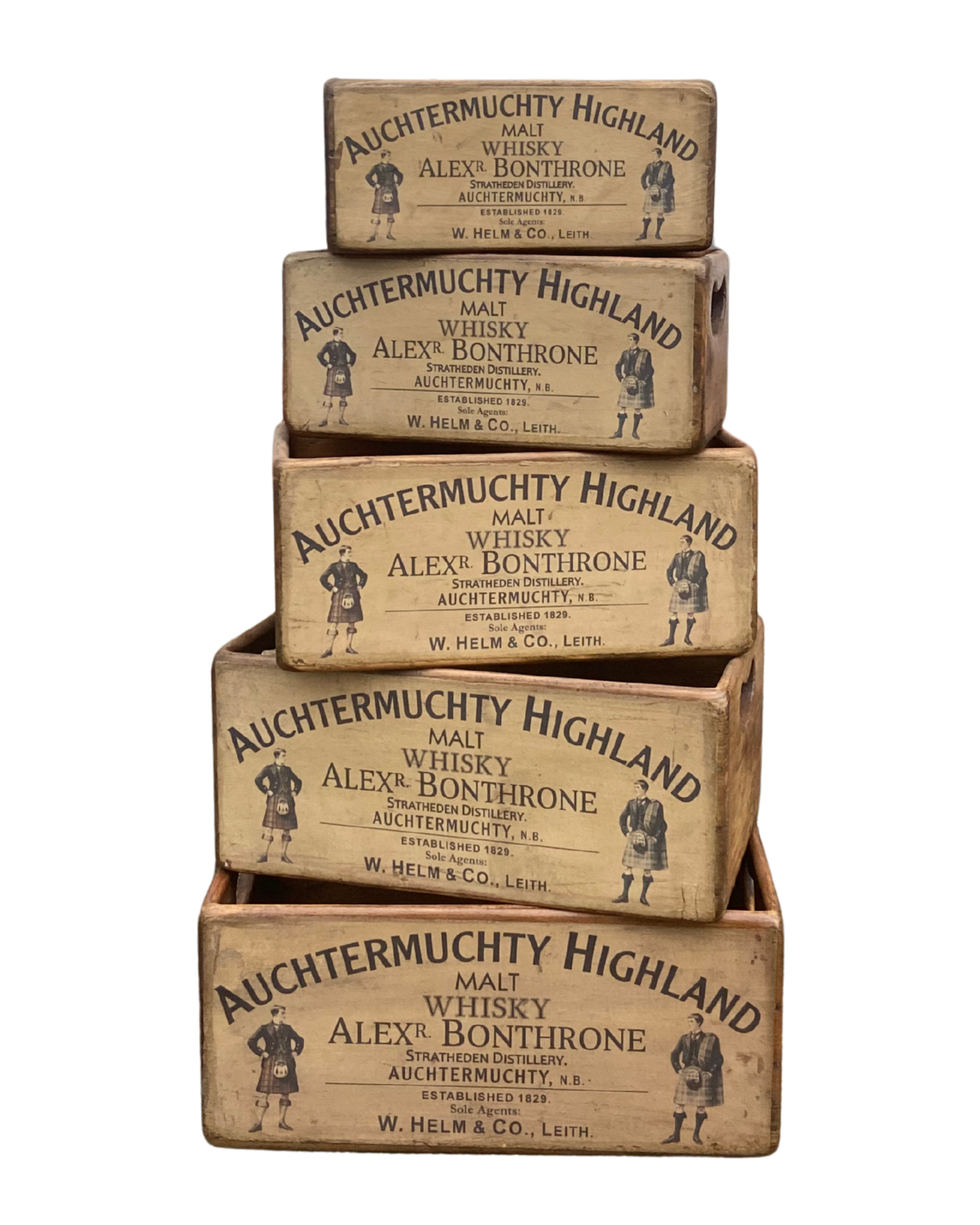 Auchtermuchty Highland Whisky Set of 5 Wooden Storage Boxes