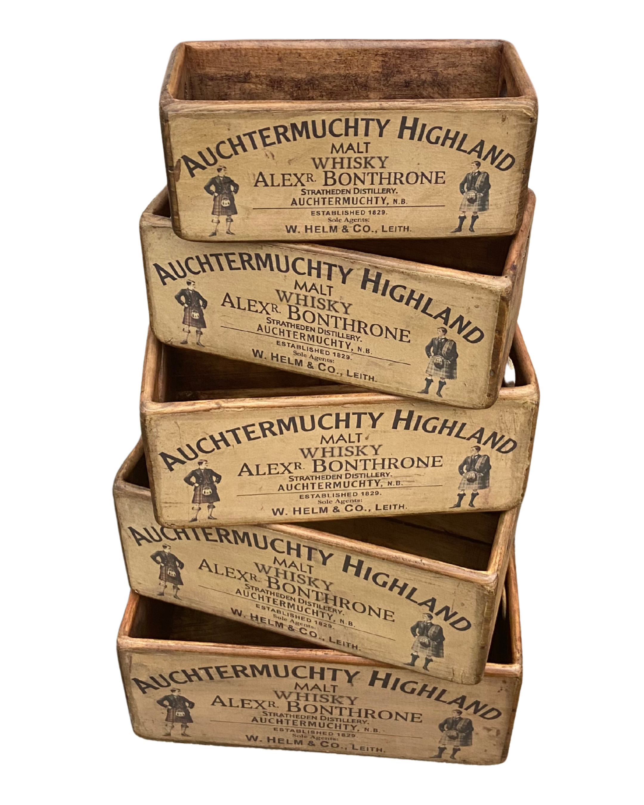 Auchtermuchty Highland Whisky Set of 5 Wooden Storage Boxes