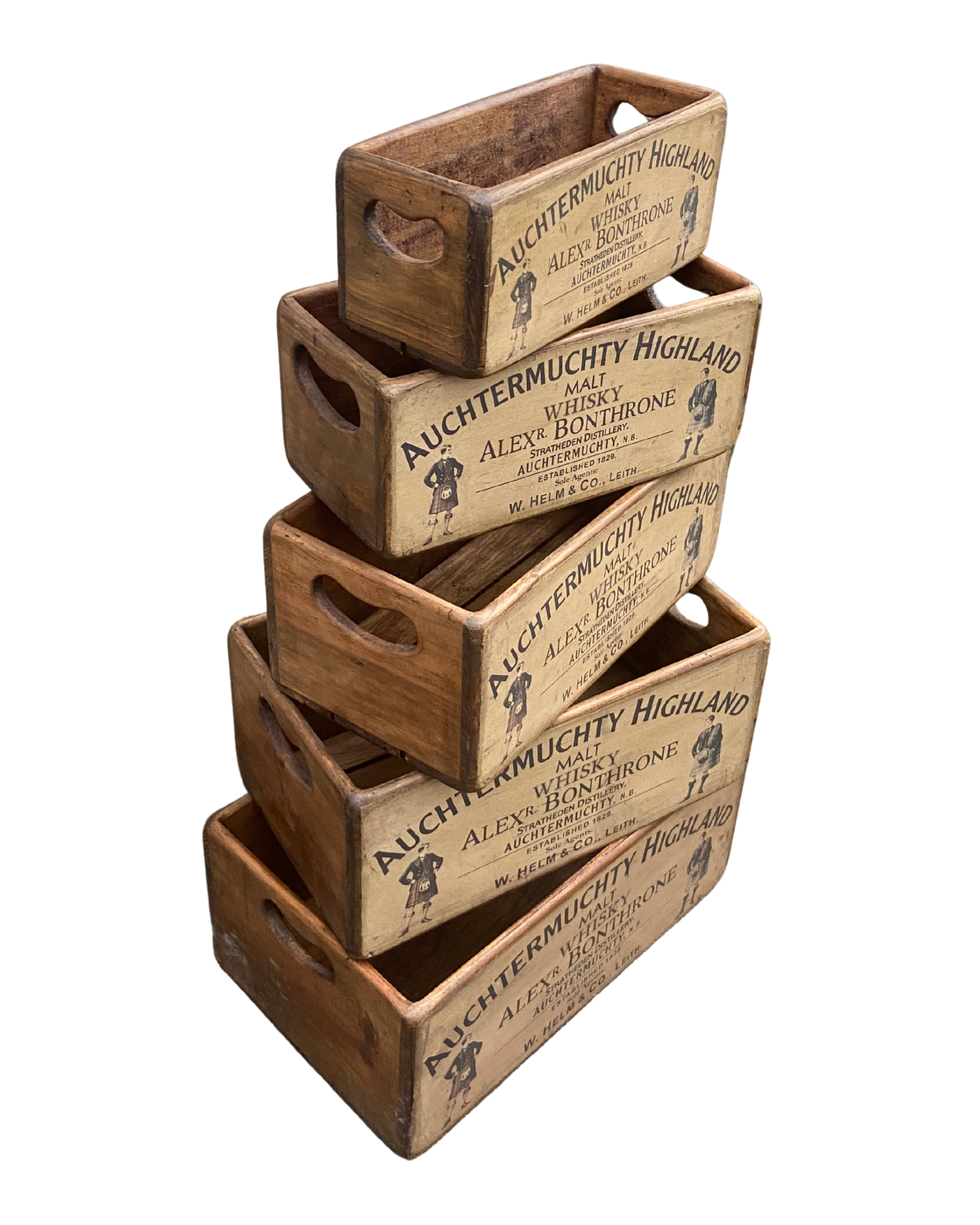 Auchtermuchty Highland Whisky Set of 5 Wooden Storage Boxes