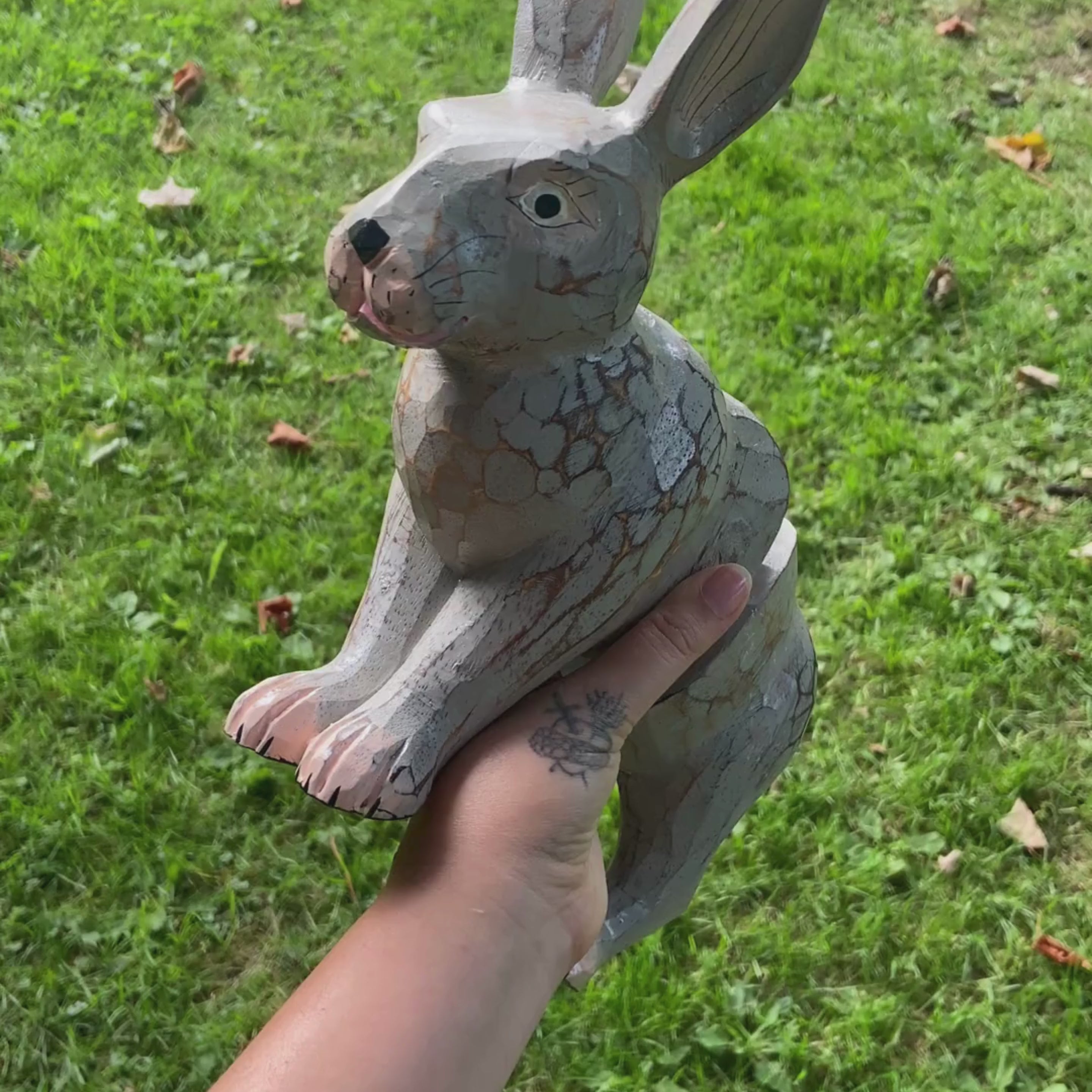 Bounding Rabbit Wooden Decorative Figurine