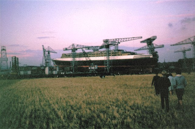 The QE2 under construction at John Brown's shipyard, Clydebank, 1967