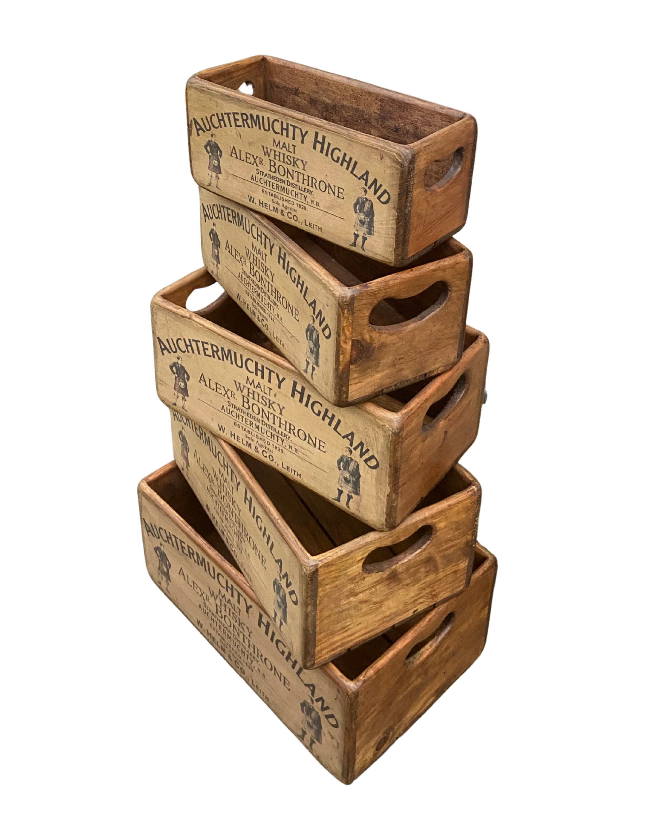 Auchtermuchty Highland Whisky Set of 5 Wooden Storage Boxes