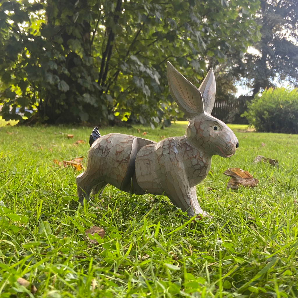 Bounding Rabbit Wooden Decorative Figurine