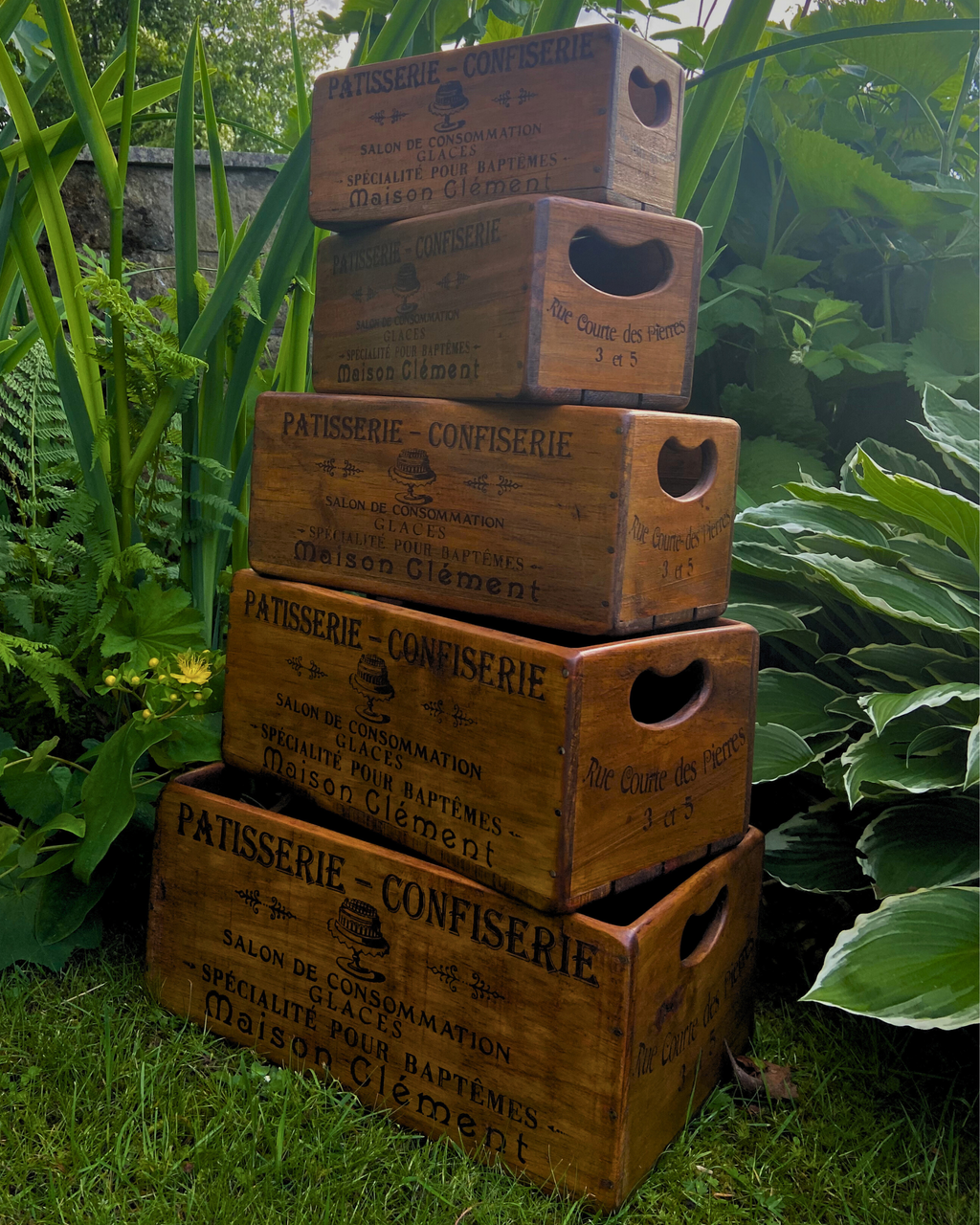 French Pâtisserie Set of 5 Wooden Storage Boxes