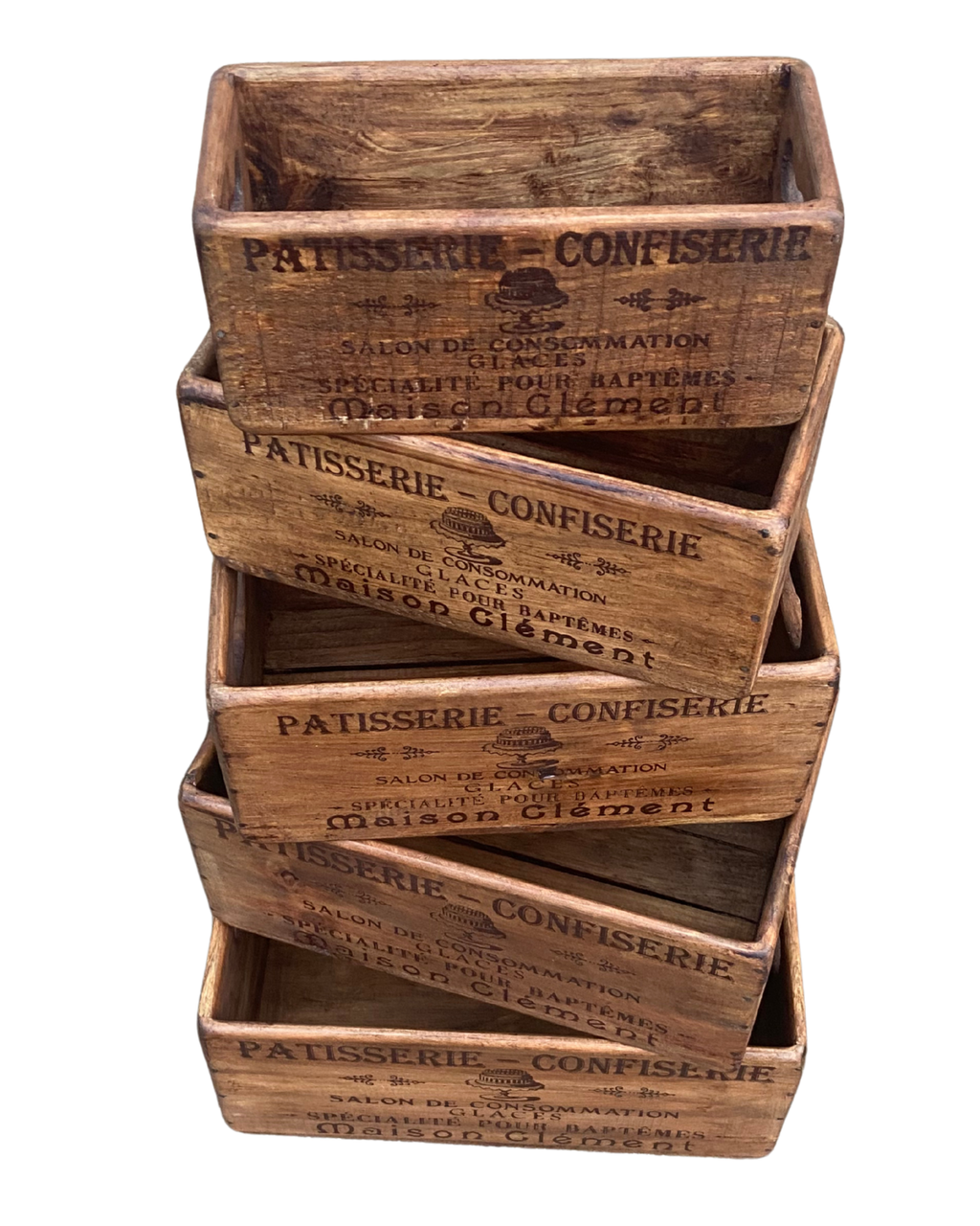 French Pâtisserie Set of 5 Wooden Storage Boxes