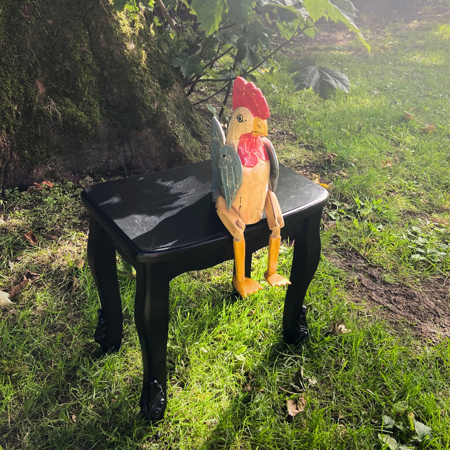 Handcrafted Articulated Wooden Chicken - Small Poseable Folk Art Sculpture