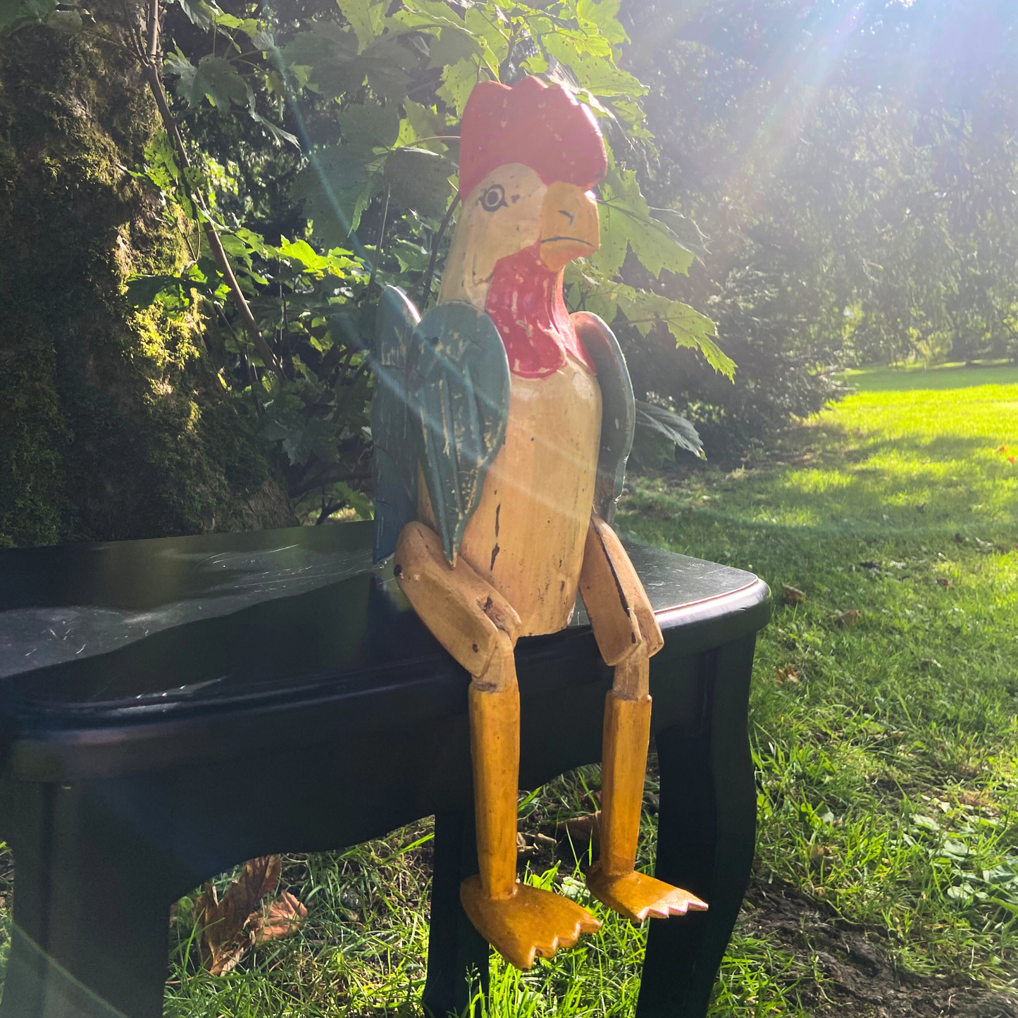 Handcrafted Articulated Wooden Chicken - Small Poseable Folk Art Sculpture