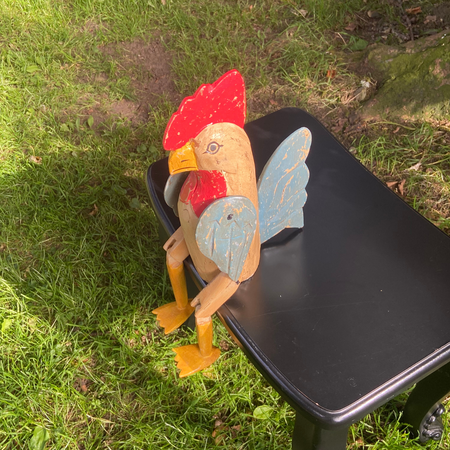 Handcrafted Articulated Wooden Chicken - Small Poseable Folk Art Sculpture