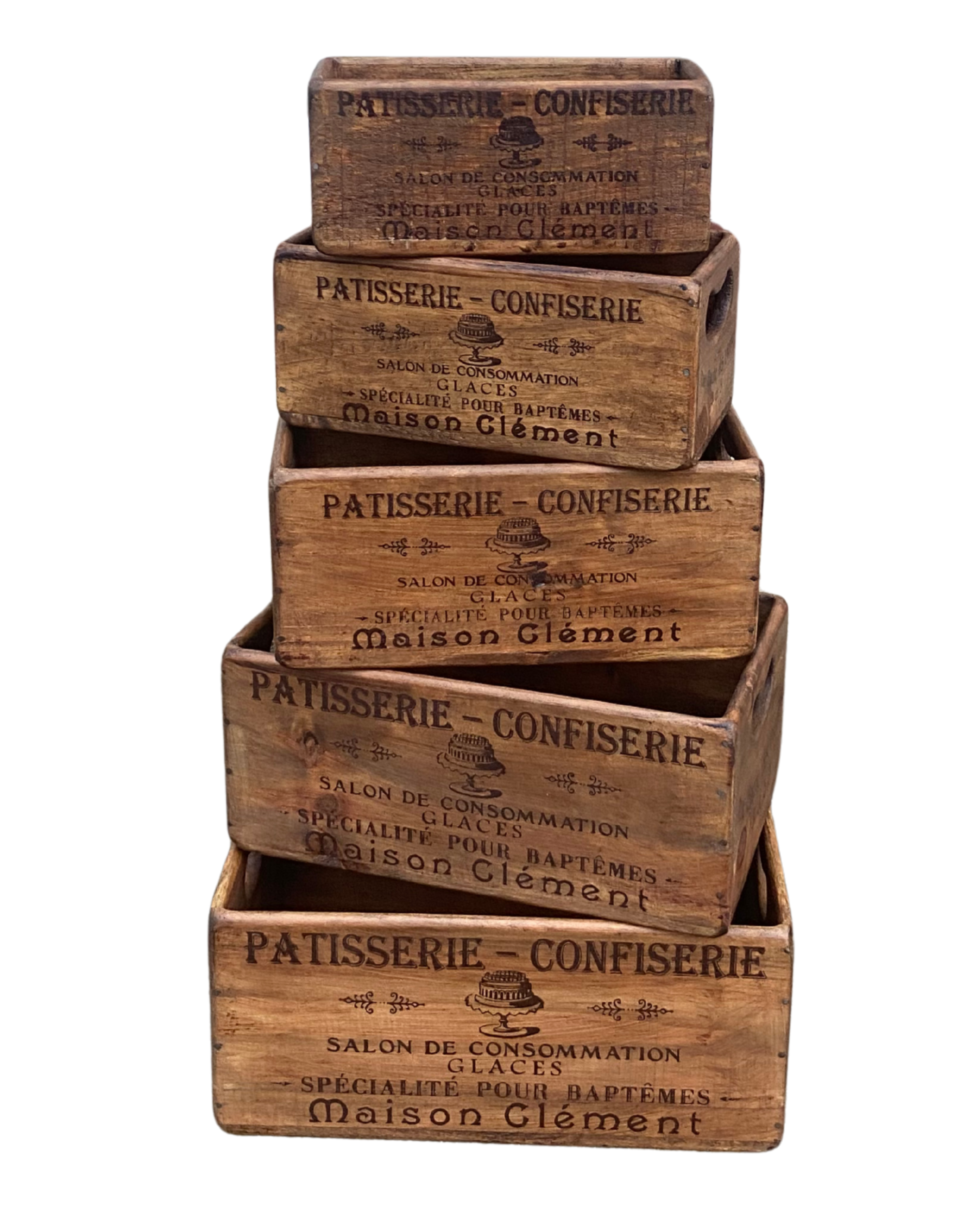 French Pâtisserie Set of 5 Wooden Storage Boxes