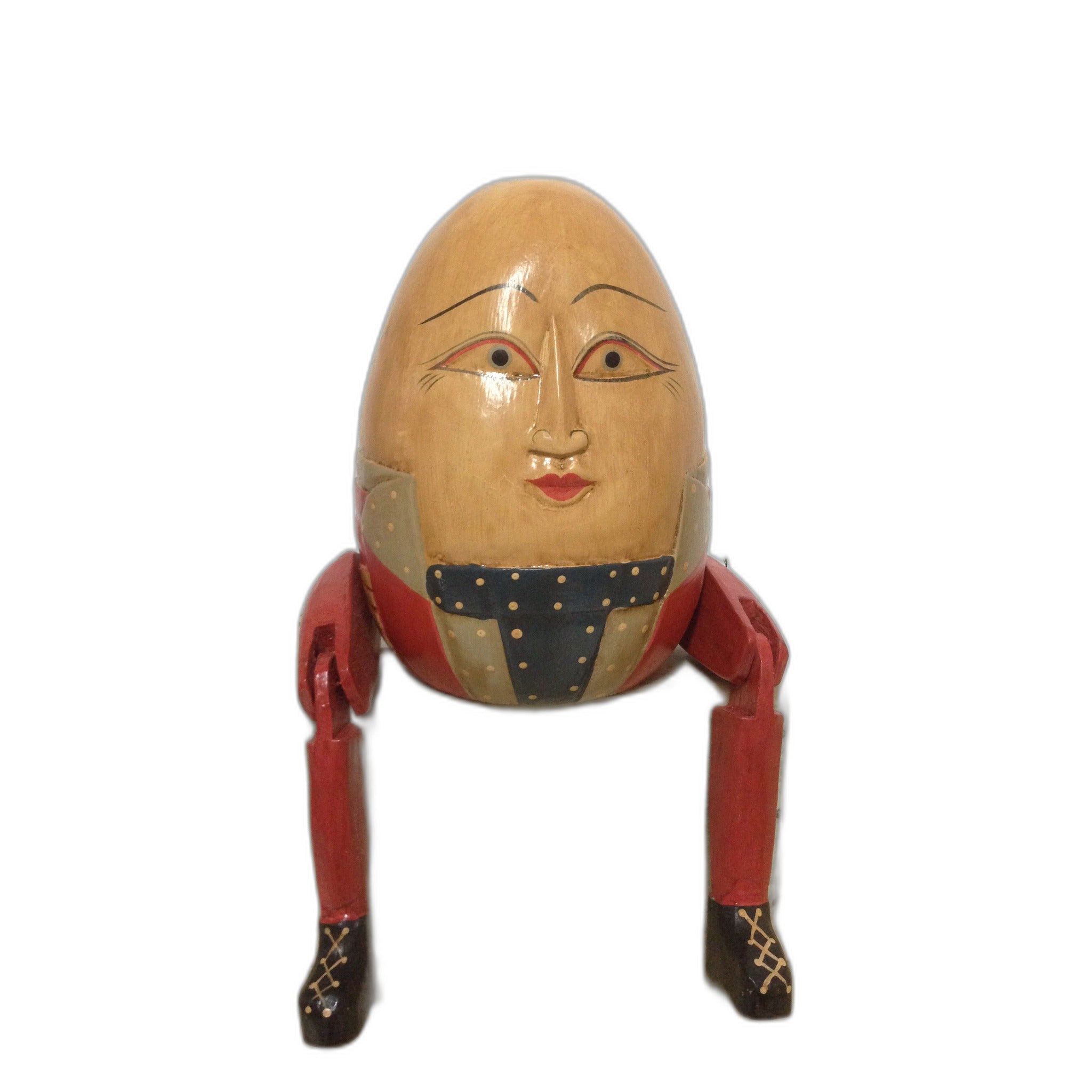 Bali handmade wooden Humpty Dumpty figure, folk-art shelf sitter
