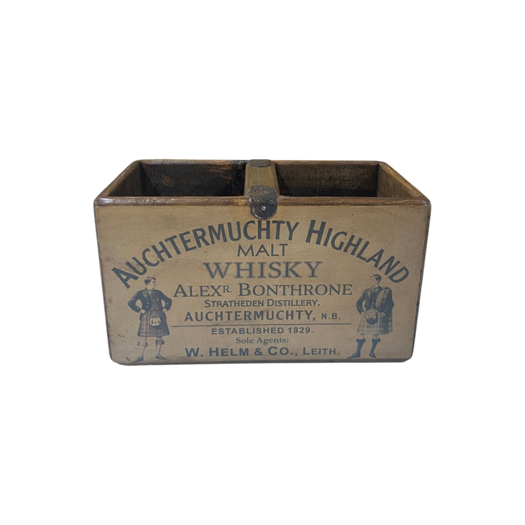 Auchtermuchty Whisky colour print wooden storage box in pine, small size