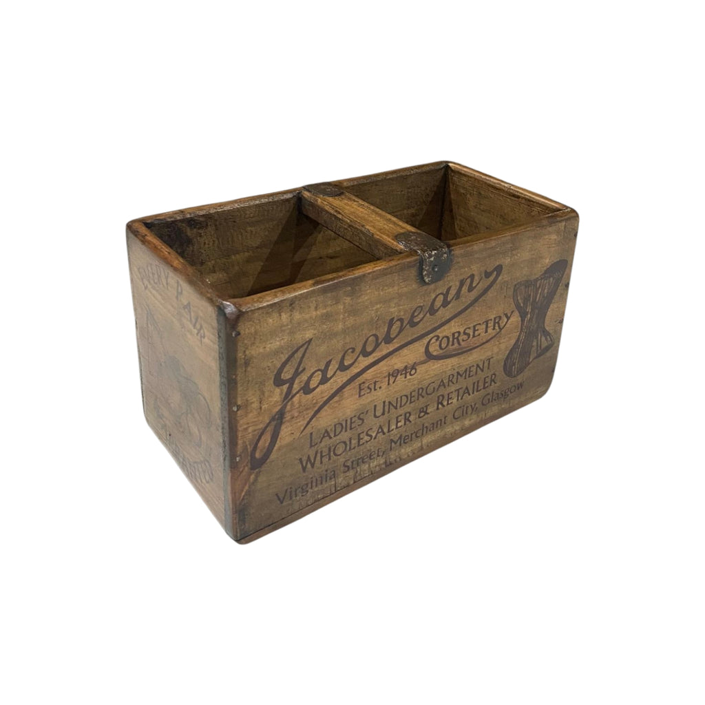 Jacobean Corsetry hand-stencilled wooden storage box in pine, small size