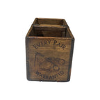 Jacobean Corsetry hand-stencilled small wooden storage box, angled view