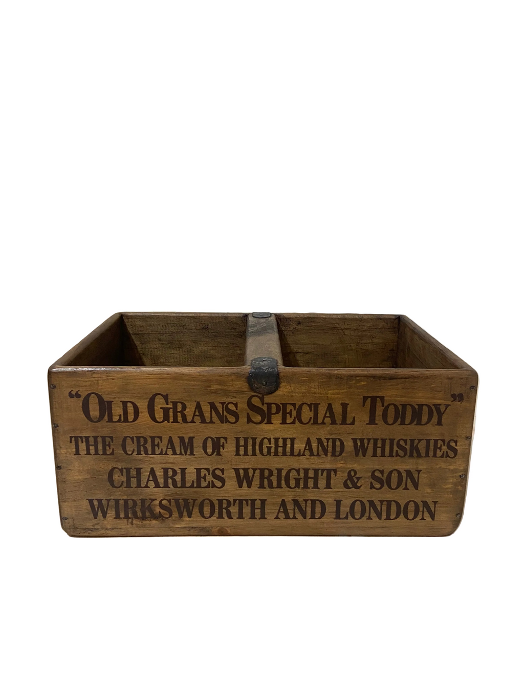 Old Grans Special Toddy hand-stencilled wooden storage box in pine