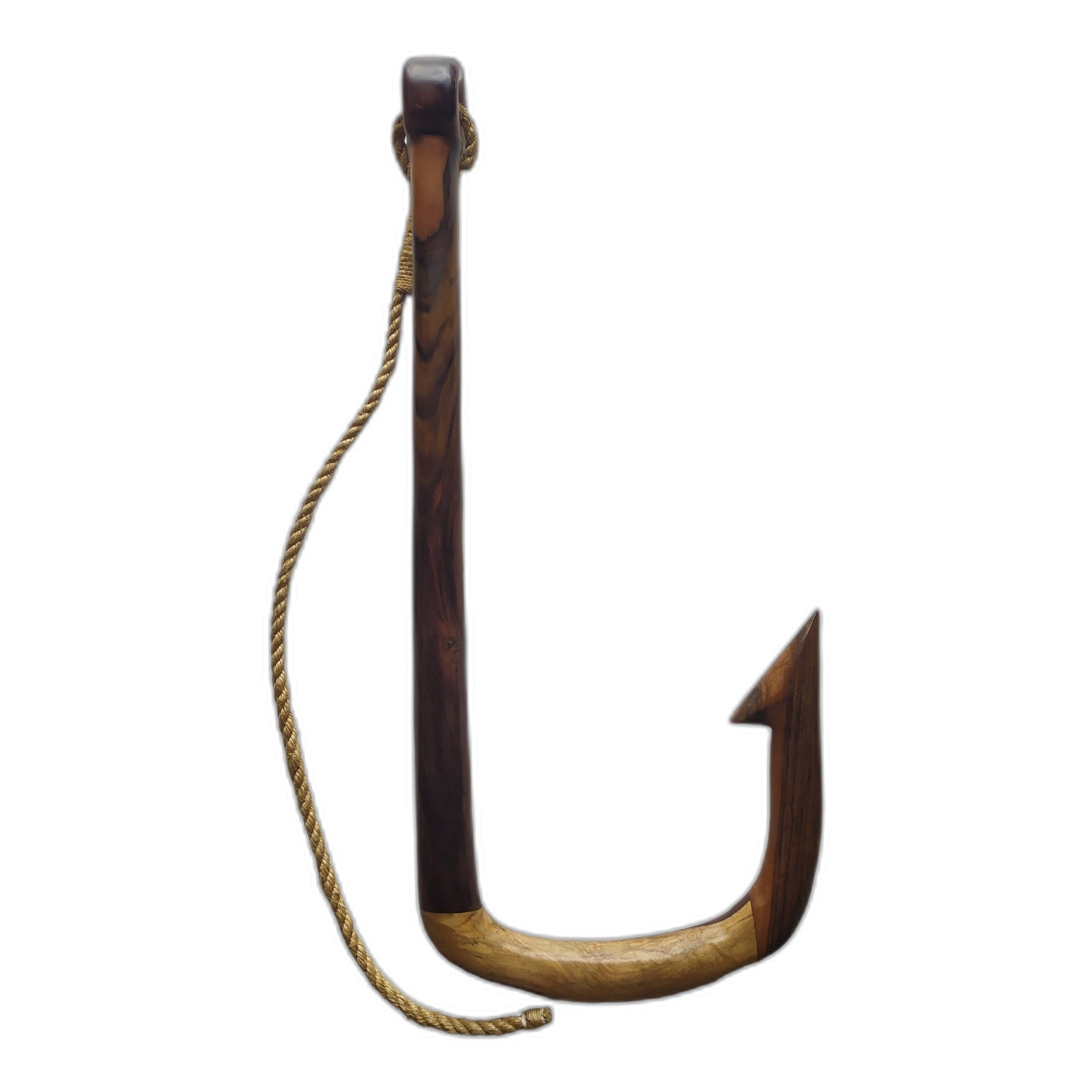 Handcrafted wooden fish hook rack in pine, coastal hallway coat hooks