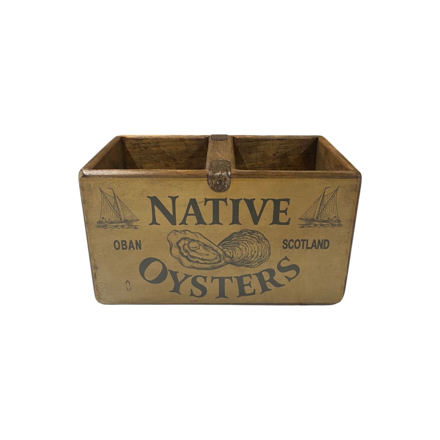 Native Oyster colour print wooden storage box in pine, small size