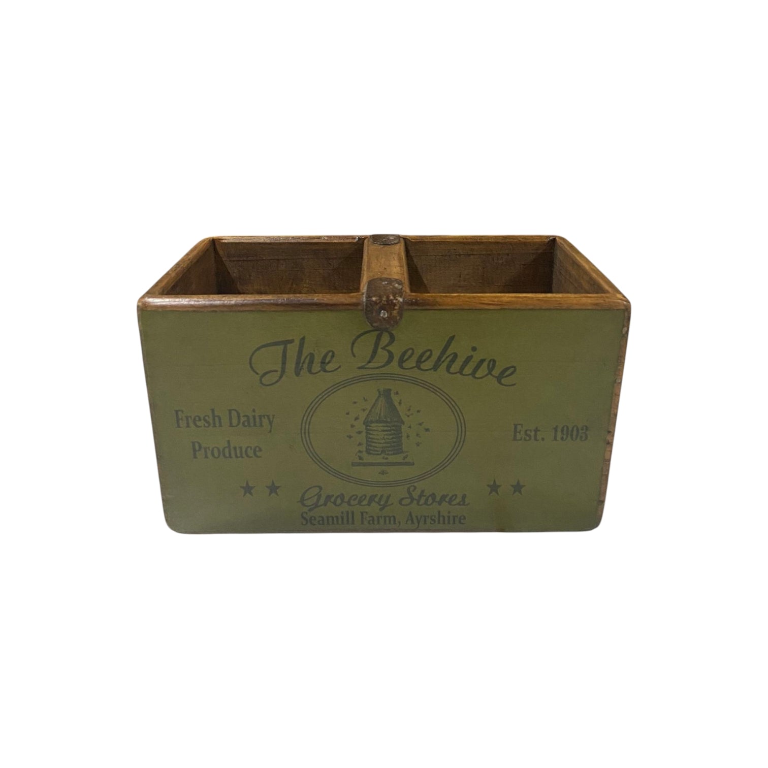The Beehive colour print wooden storage box in pine, small size