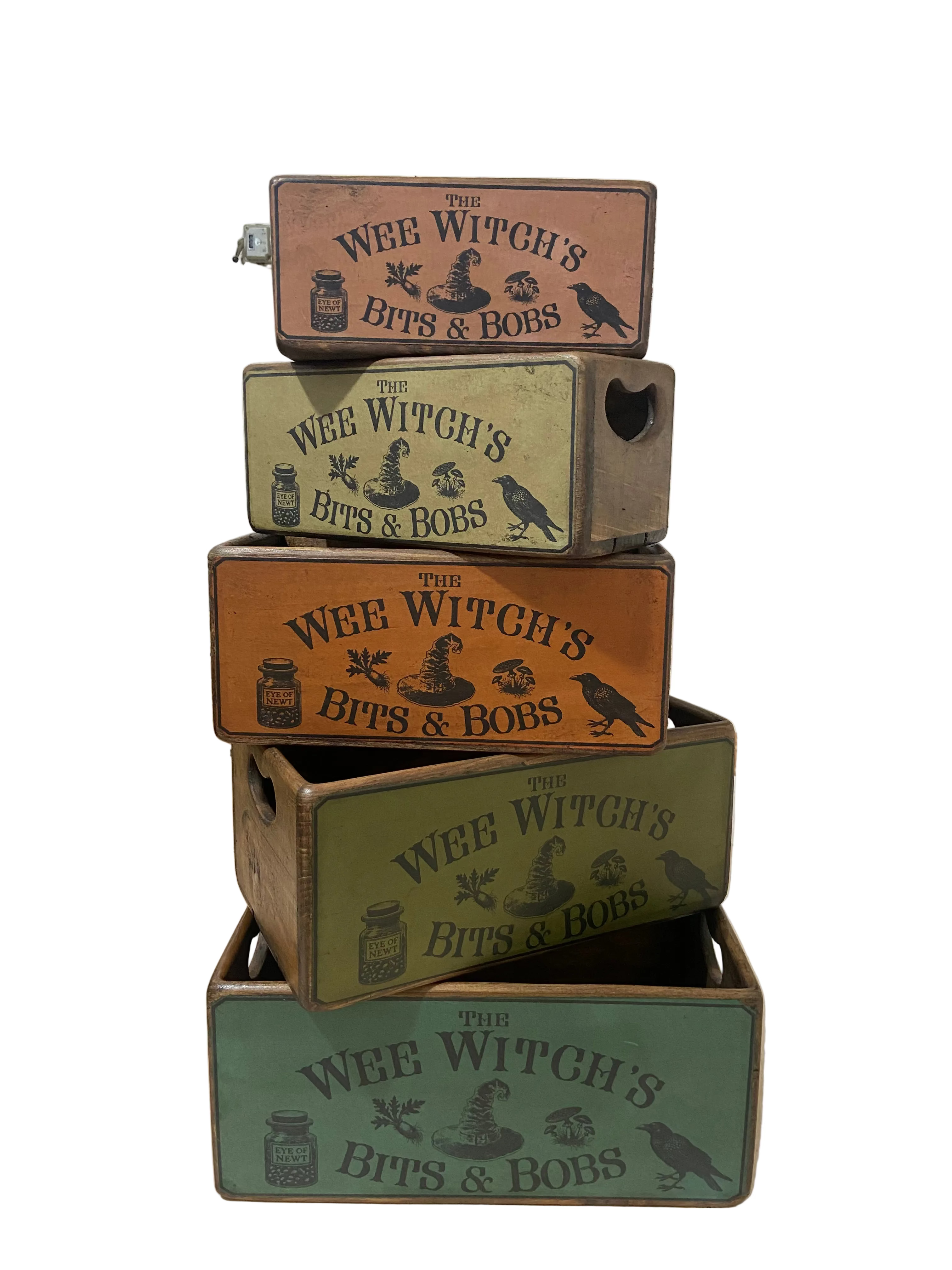 Handcrafted Wooden Nesting Box - Size 2 - The Wee Witch (Vintage Style Print)