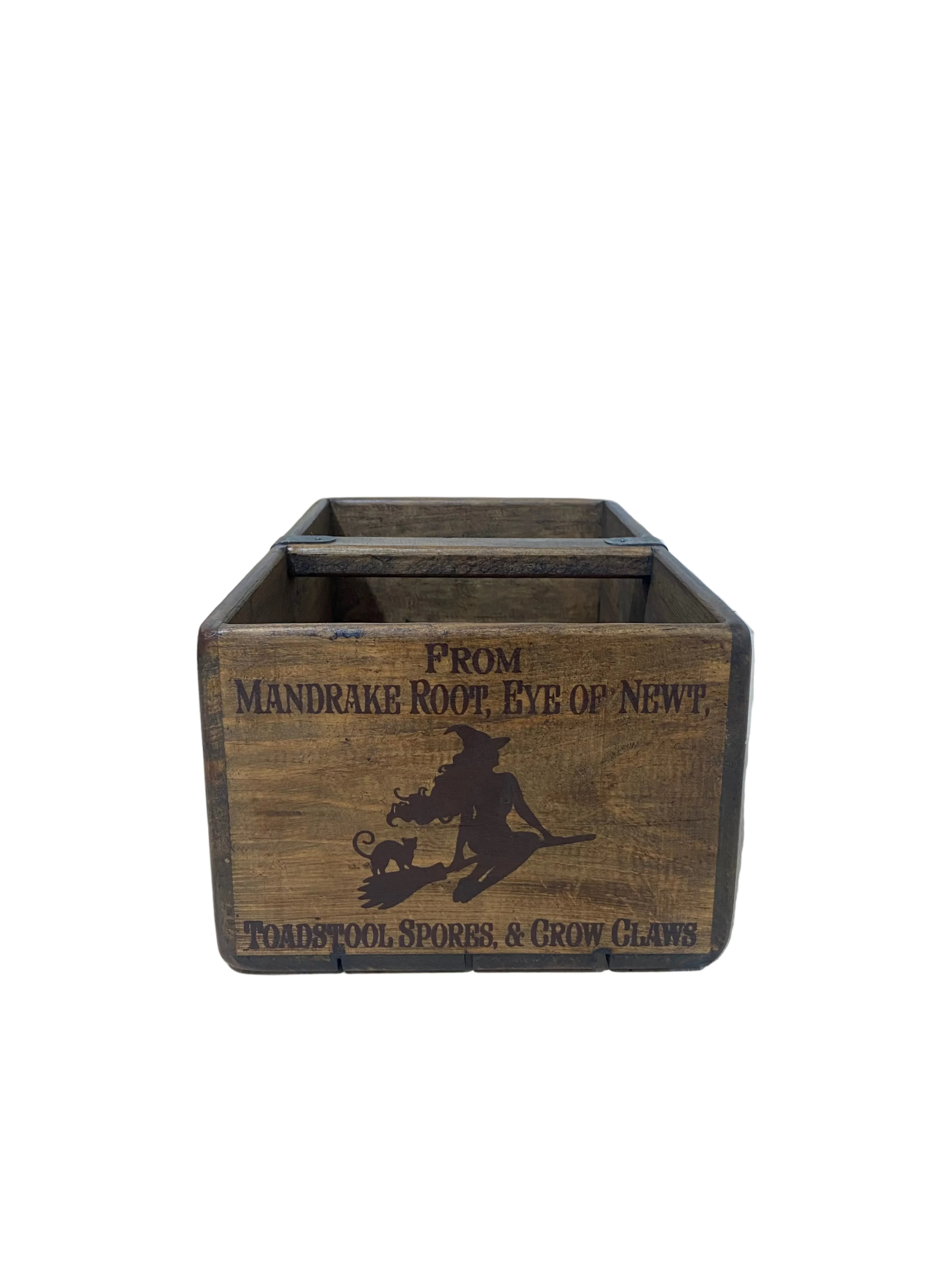 Wee Witch's Bits and Bobs hand-stencilled large wooden storage box, angled view