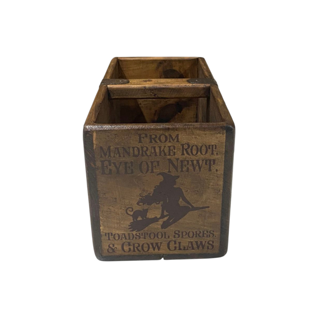 Wee Witch's Bits and Bobs hand-stencilled small wooden storage box, side view