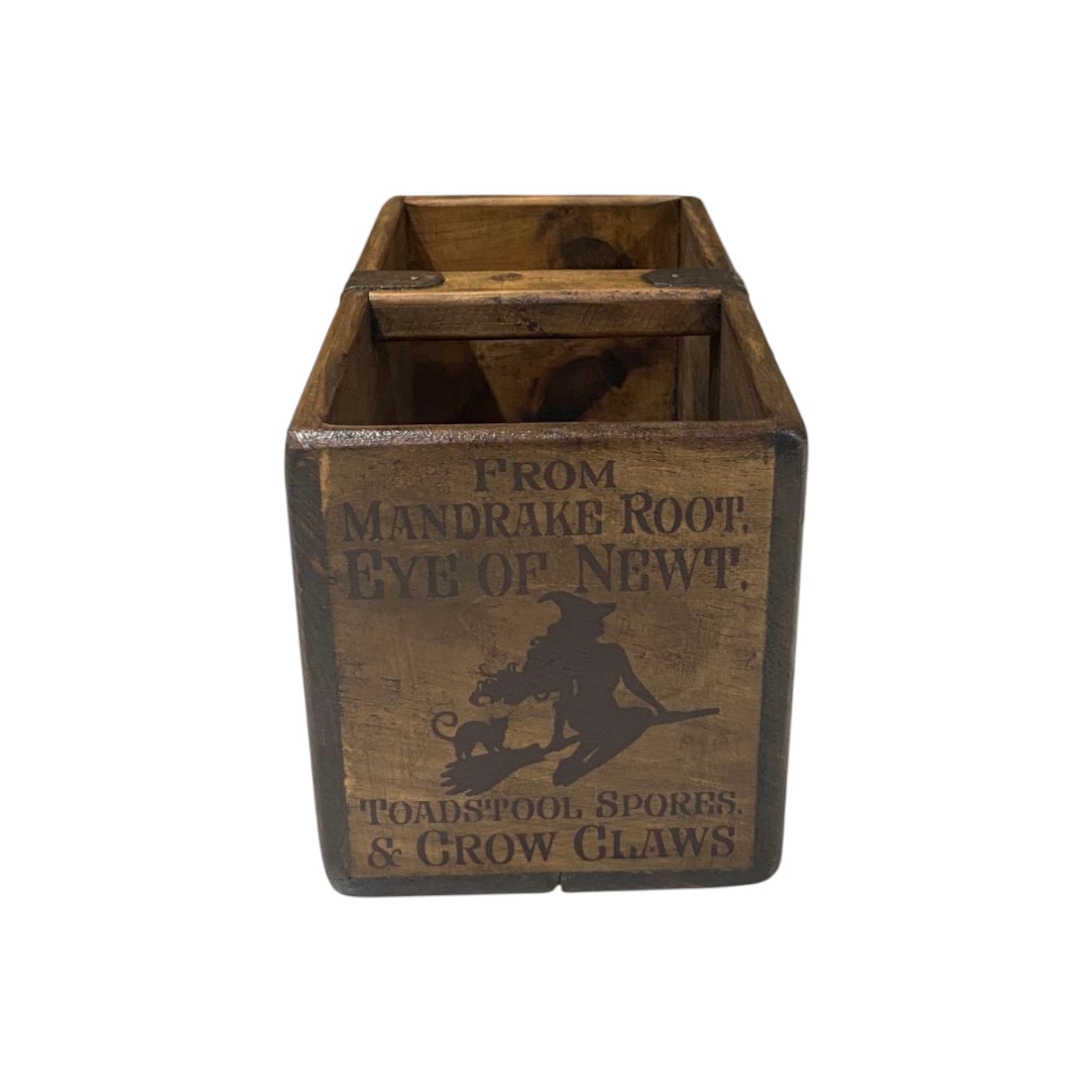 Wee Witch's Bits and Bobs hand-stencilled small wooden storage box, side view
