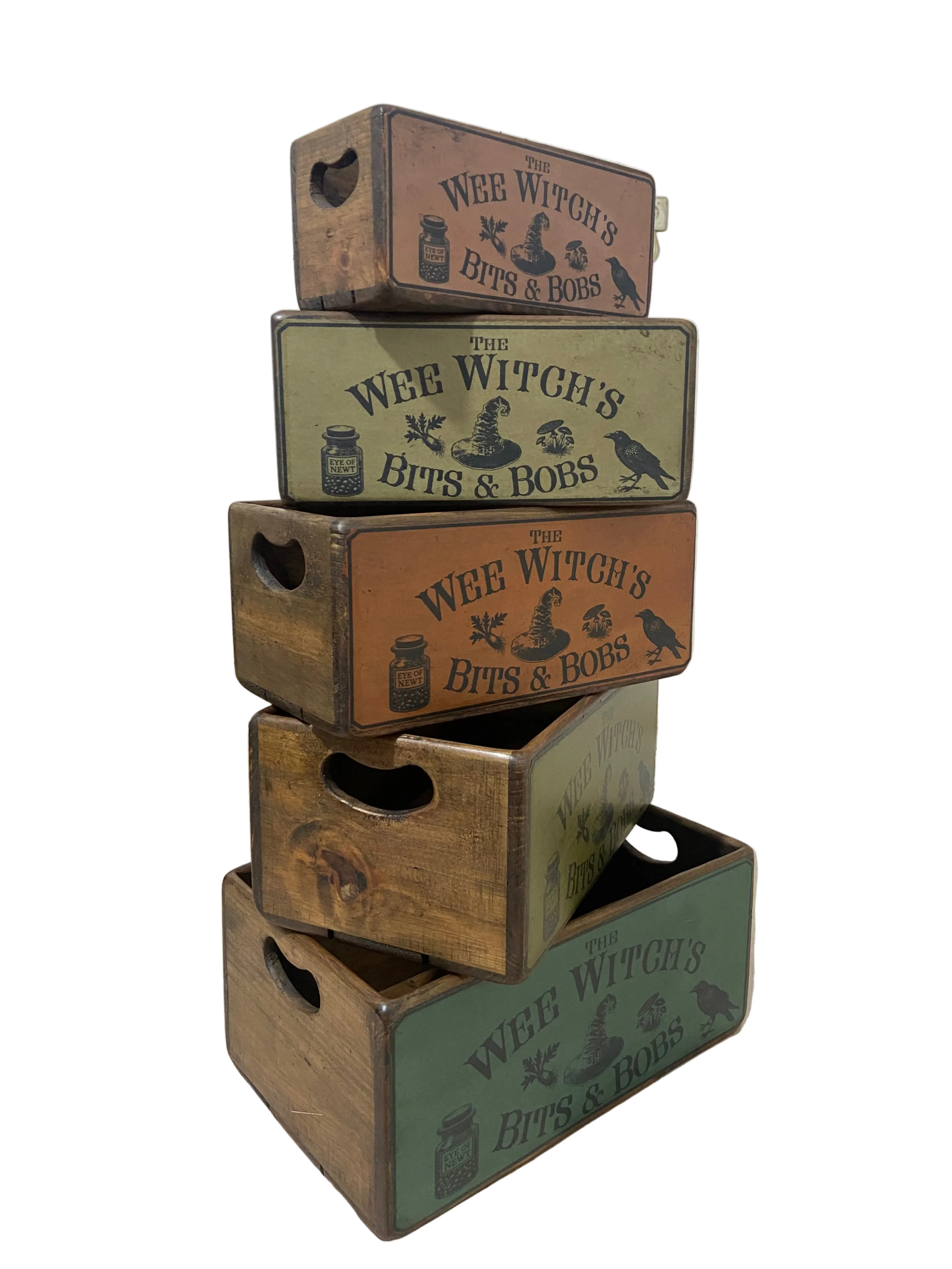 Handcrafted Wooden Nesting Box - Size 2 - The Wee Witch (Vintage Style Print)