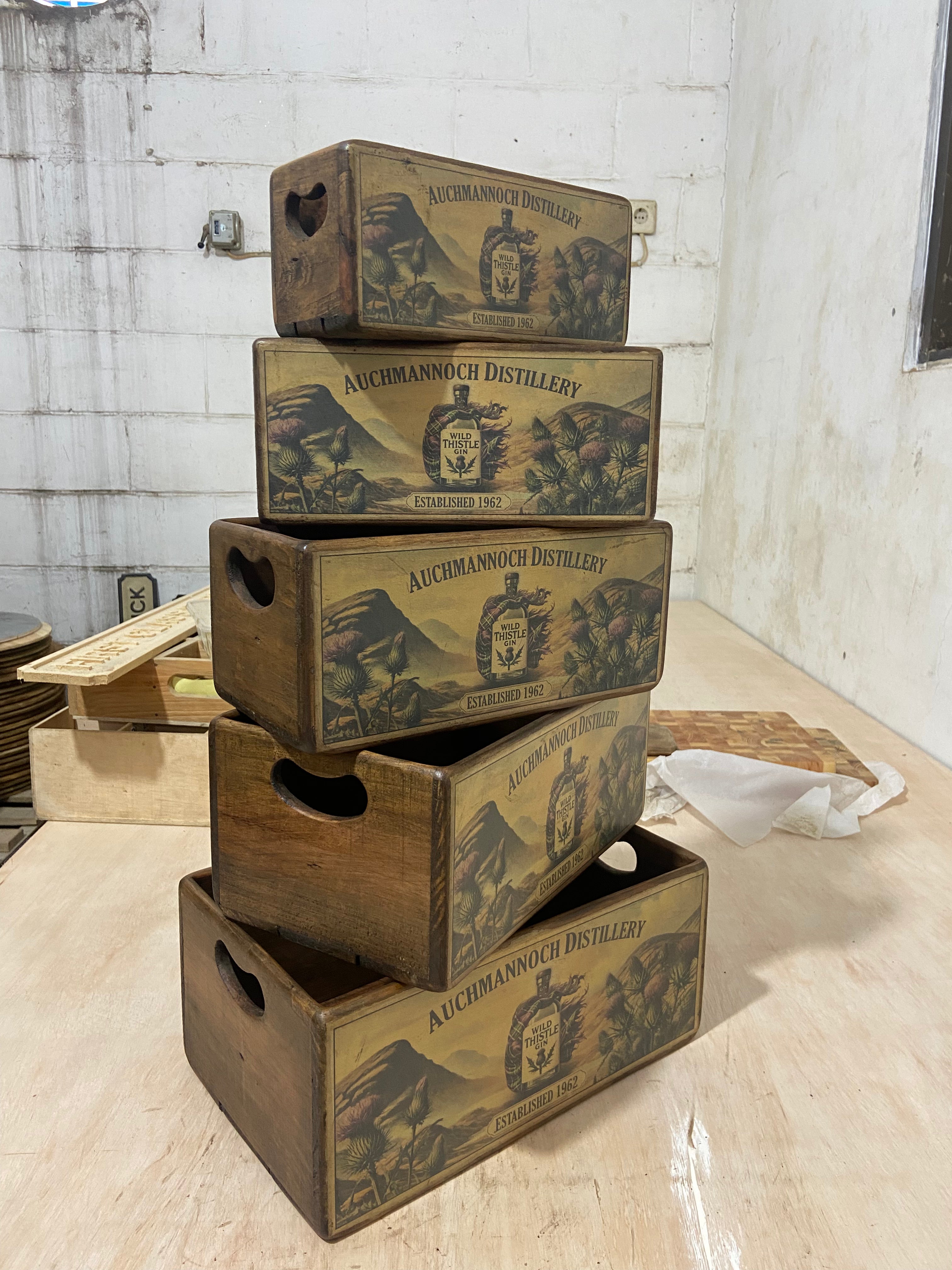 Wild Thistle Gin wooden nesting box detail