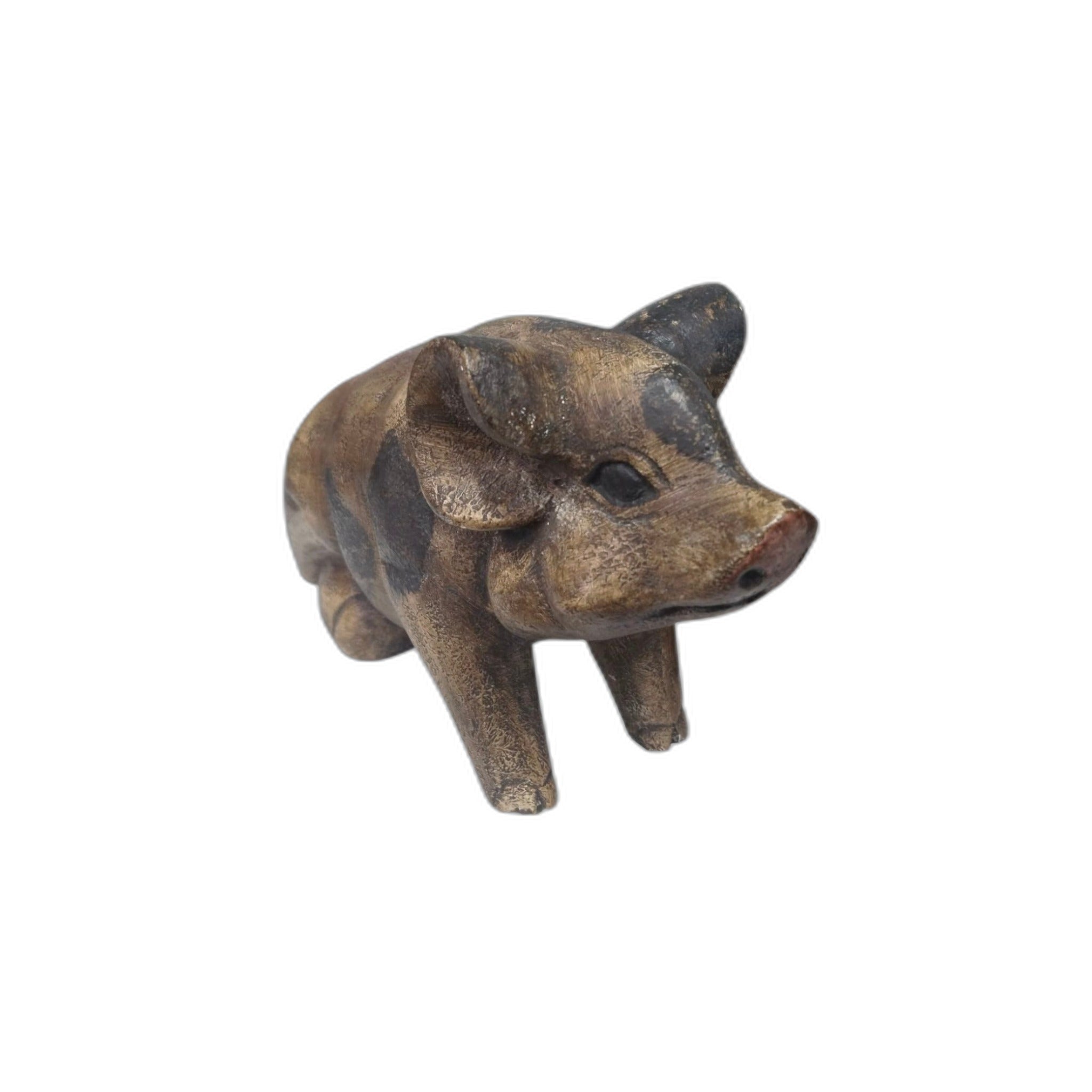 Bali handmade painted wooden pig figure, folk-art farmhouse decor