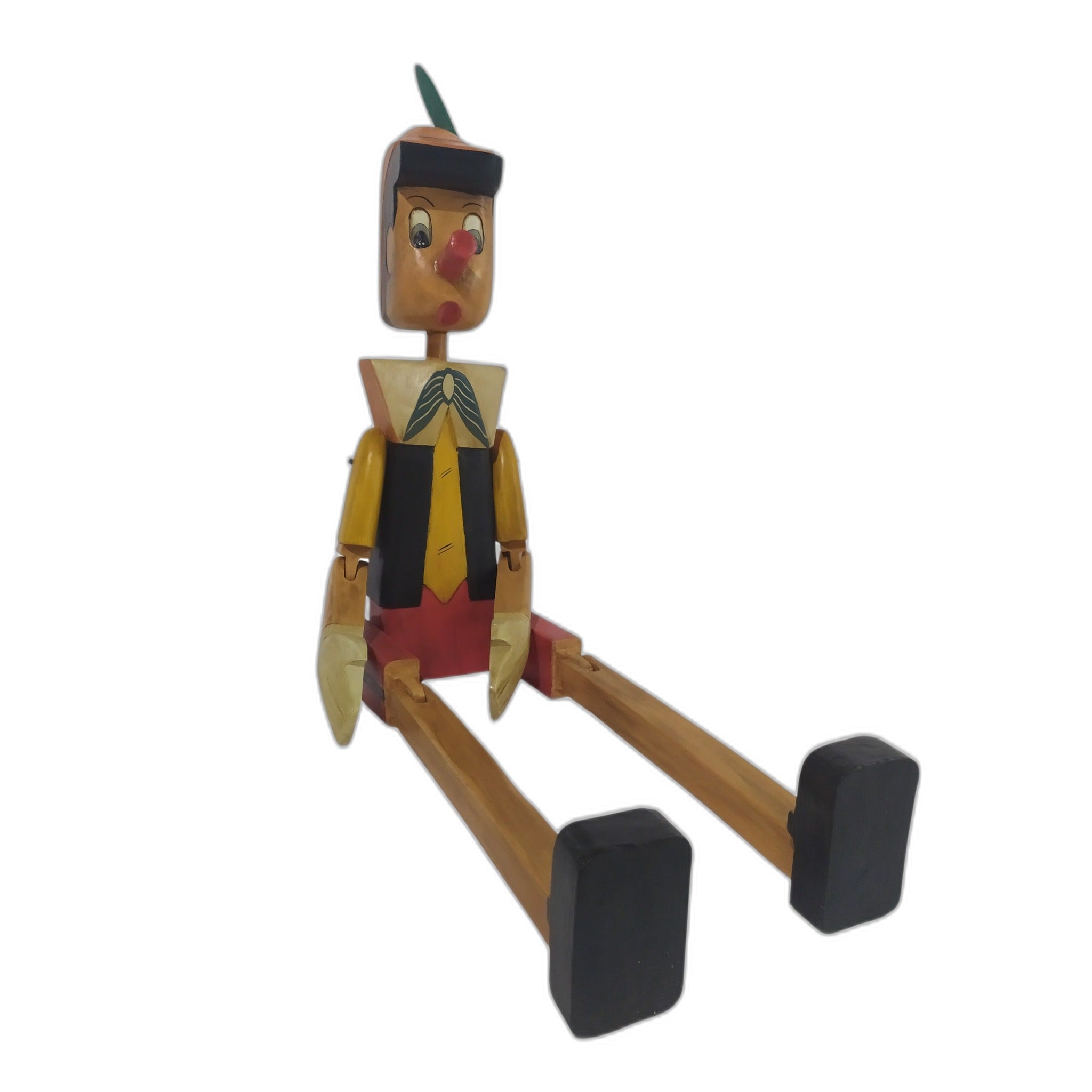 Bali sitting wooden puppet with dangling jointed limbs, handmade shelf figure