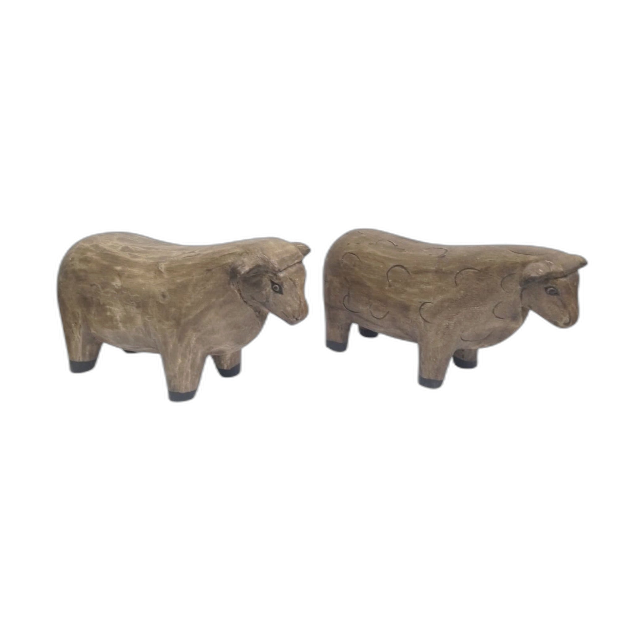 Bali handmade wooden sheep figure with curly textured coat, folk-art decor