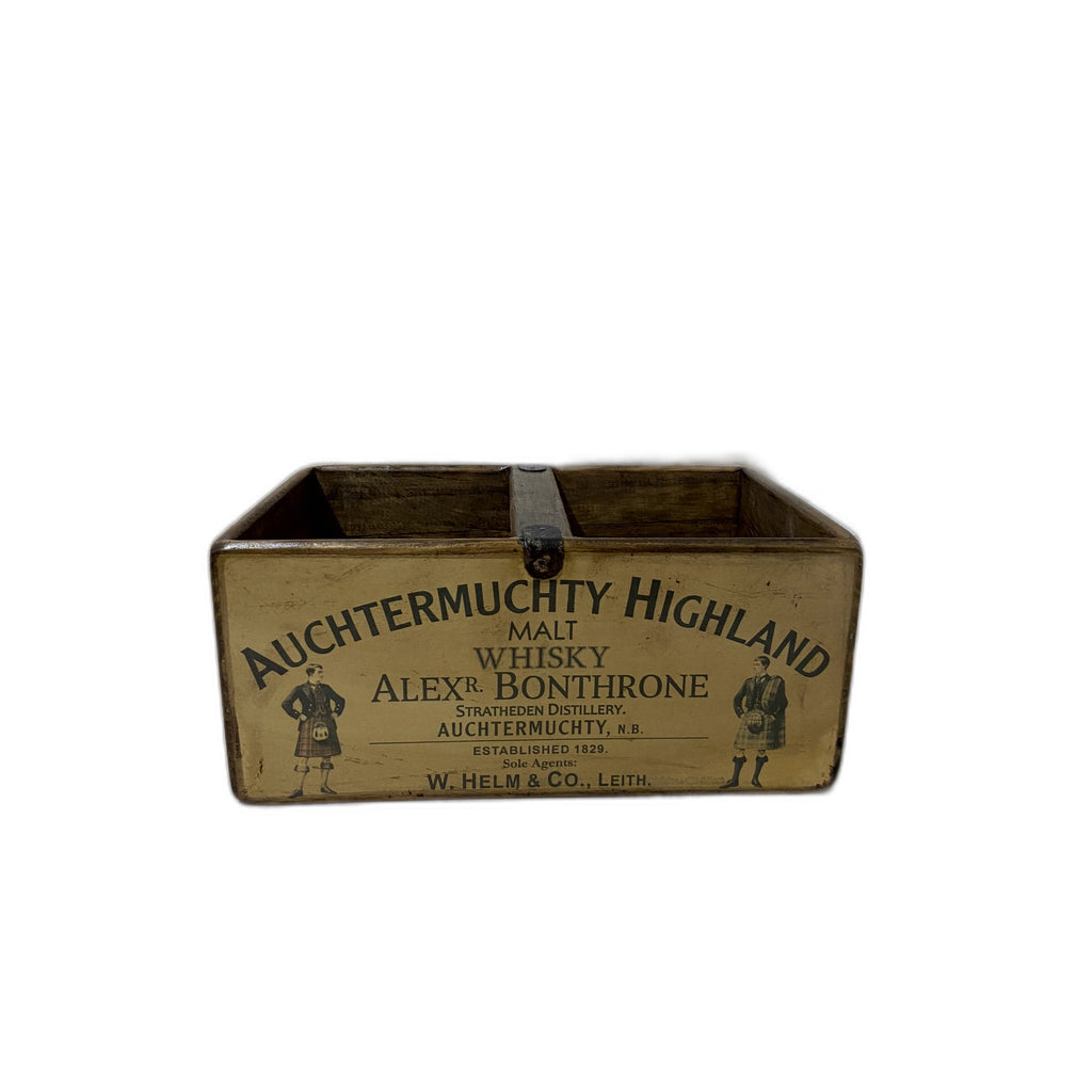 Auchtermuchty Whisky colour print wooden storage box in pine, large size