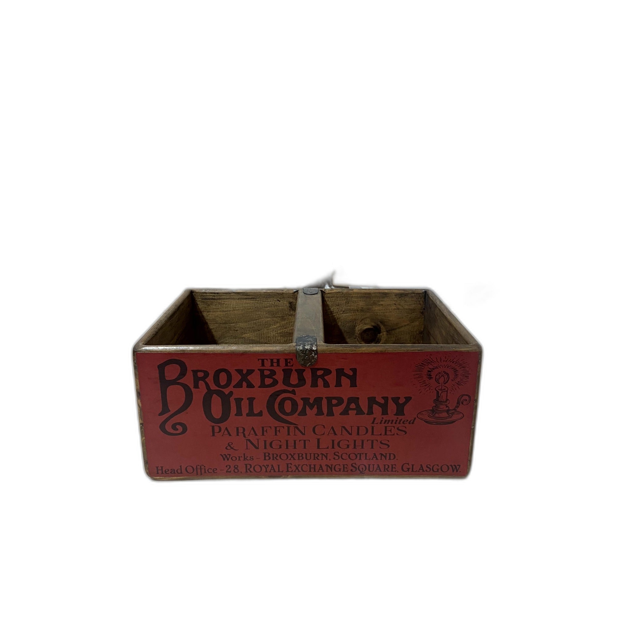 Broxburn Oil Co. colour print wooden storage box in pine, large size