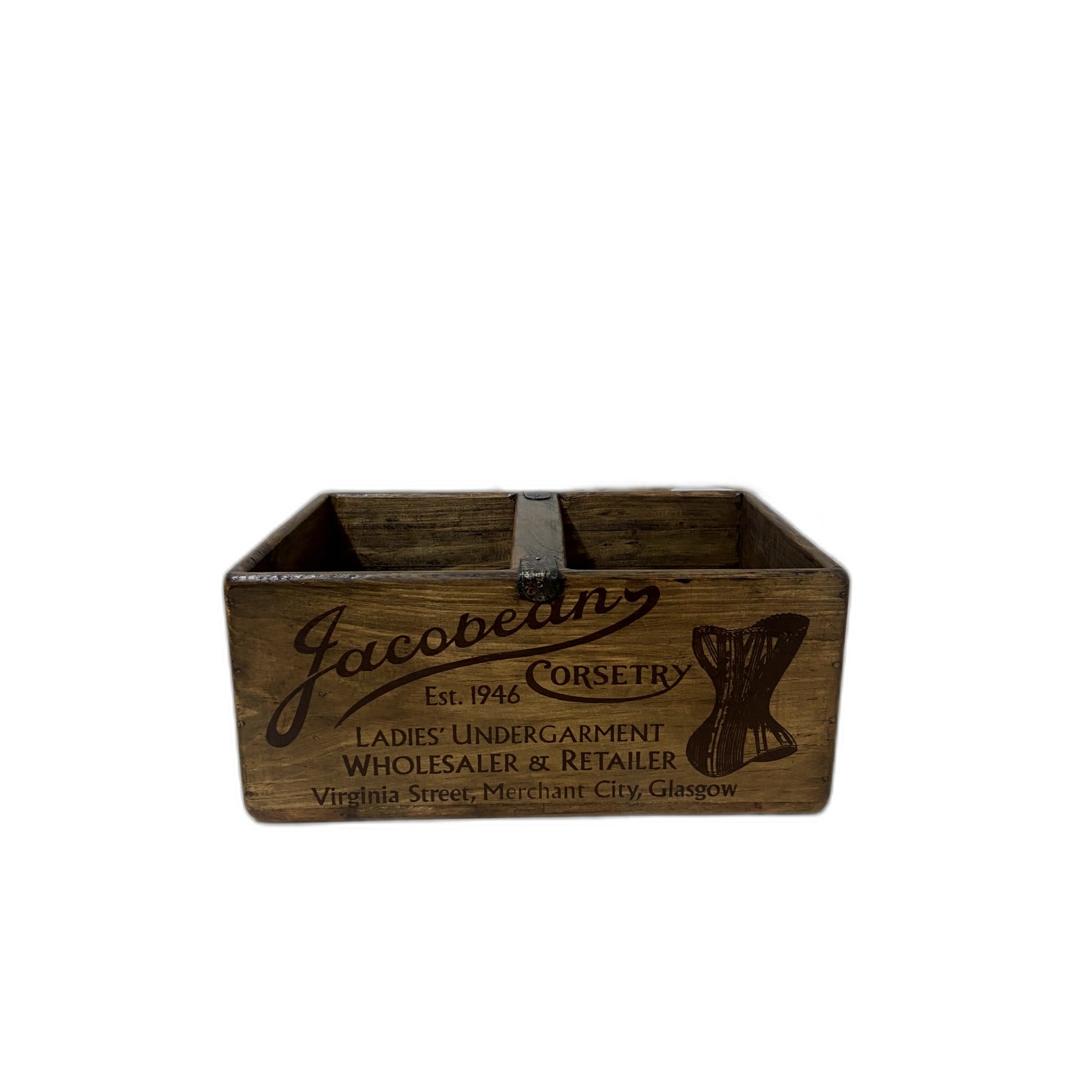Jacobean Corsetry hand-stencilled wooden storage box in pine, large size