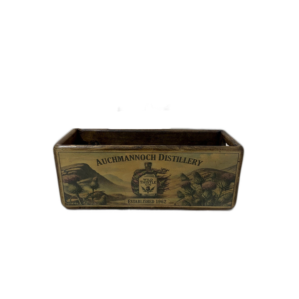 Wild Thistle Gin colour print wooden storage box in sustainably sourced pine