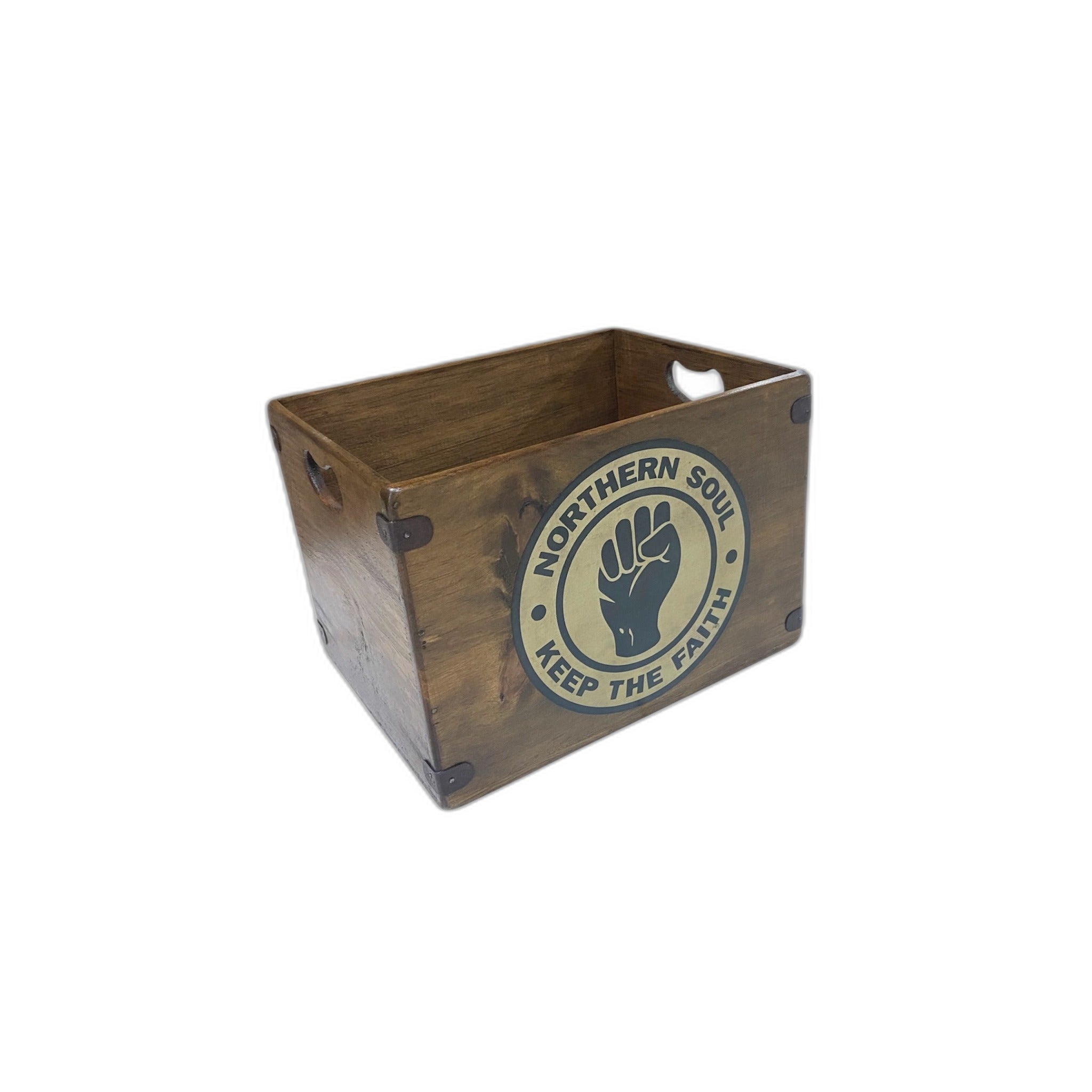 Northern Soul vinyl record storage box, handmade wooden LP crate, large