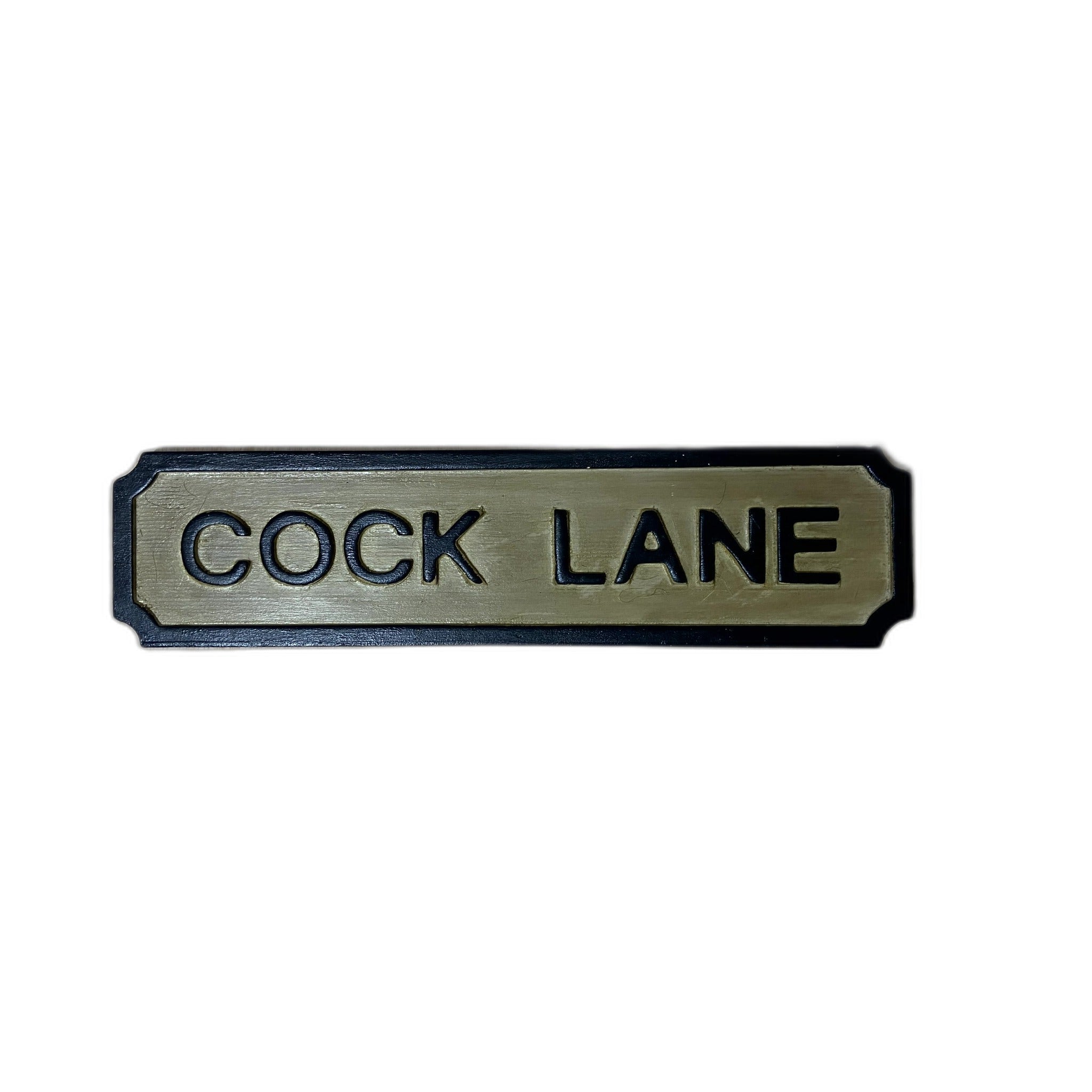 'Cock Lane' handcrafted Scottish wooden street sign in hand-painted pine