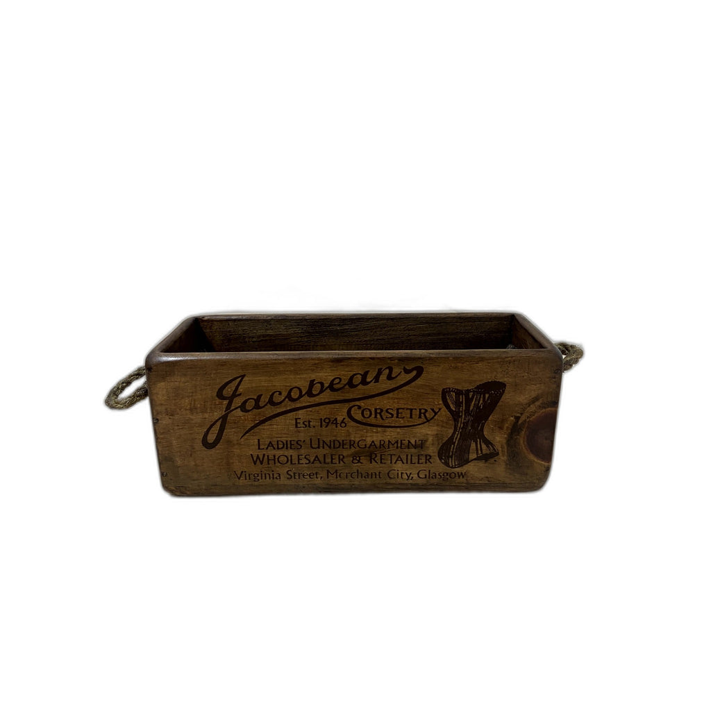 Jacobean Corsetry hand-stencilled wooden storage box in pine, Green Man Emporium