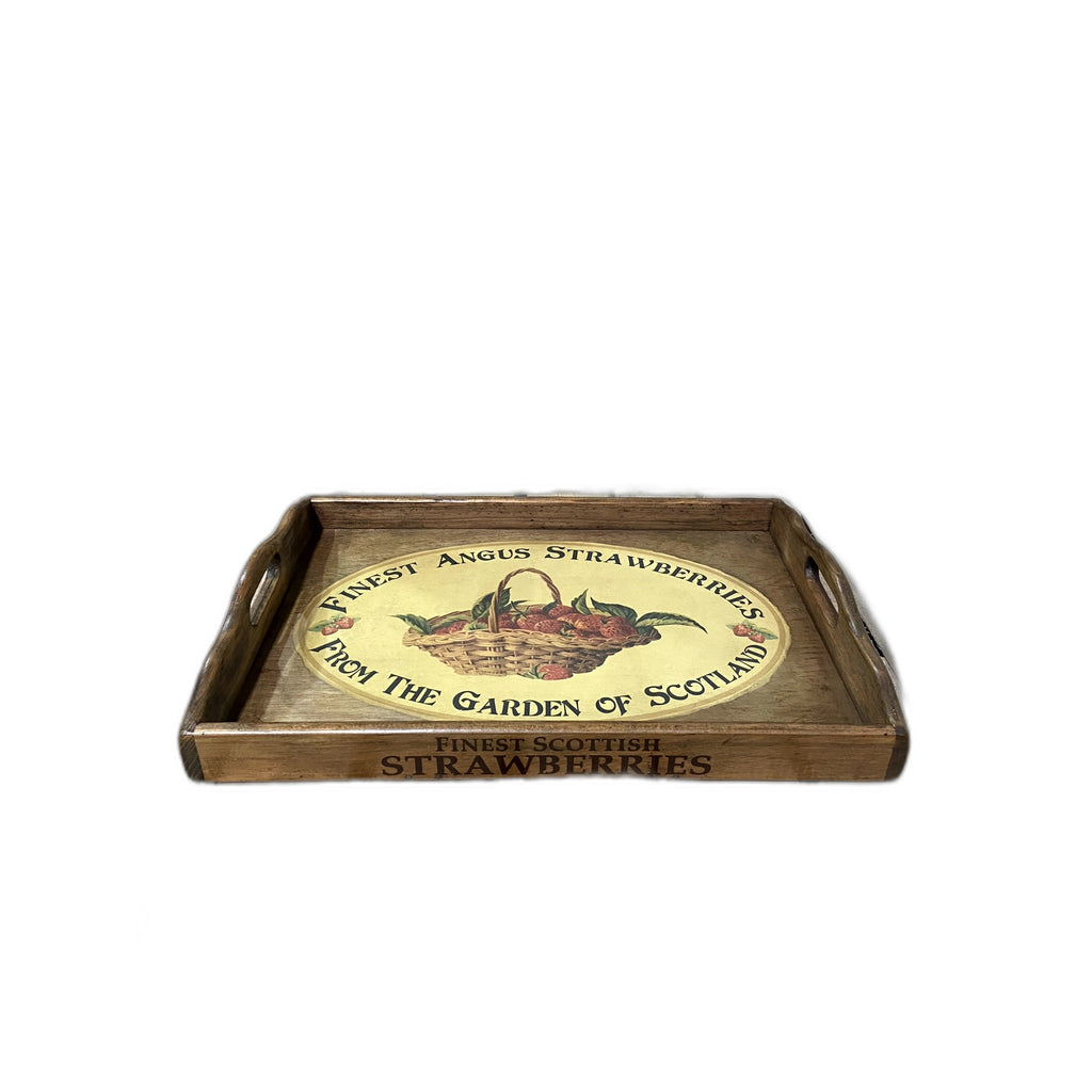 Handmade wooden nesting serving trays with vintage Finest Angus Strawberries design