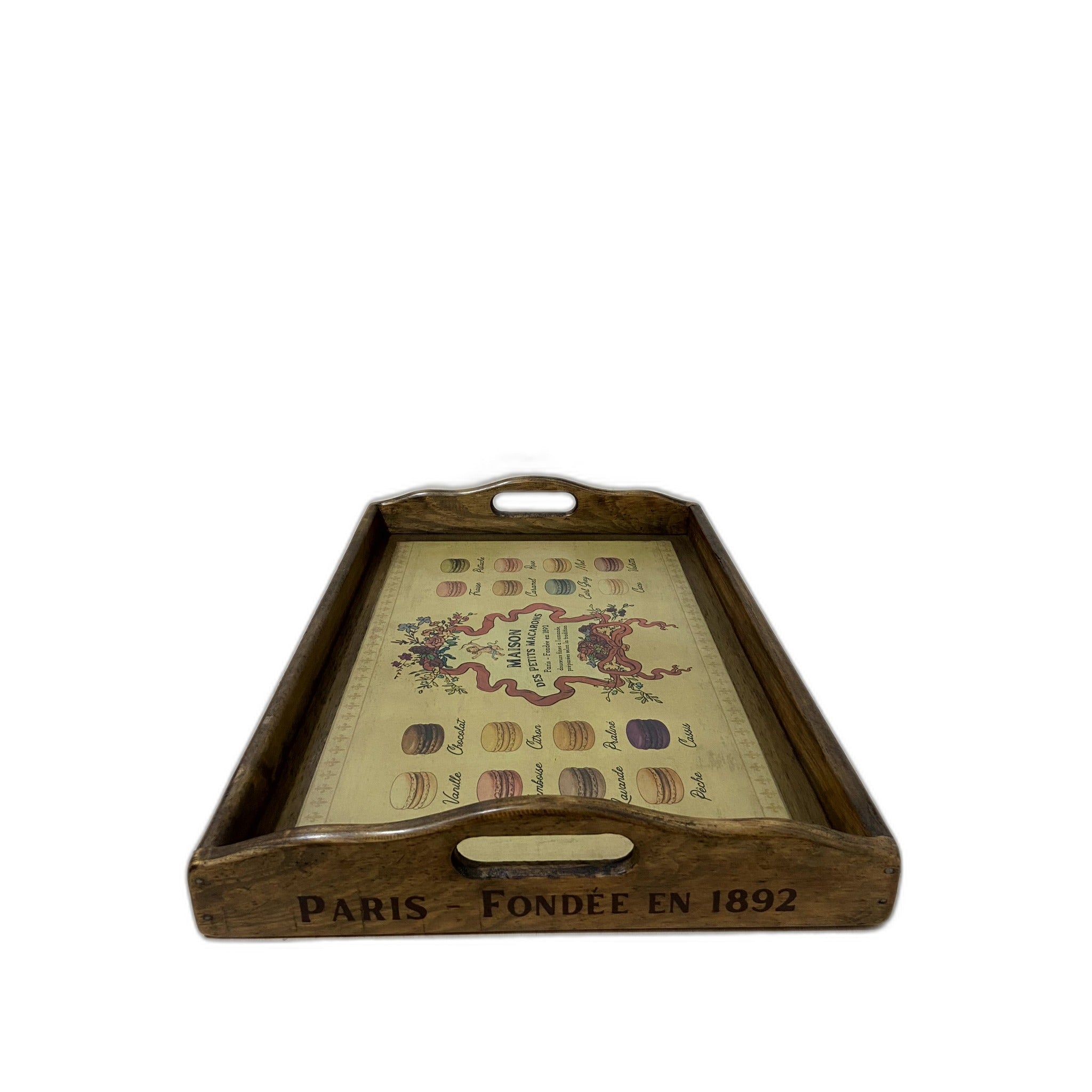 Handcrafted Wooden Serving Tray - Macaron (Vintage Style Print)