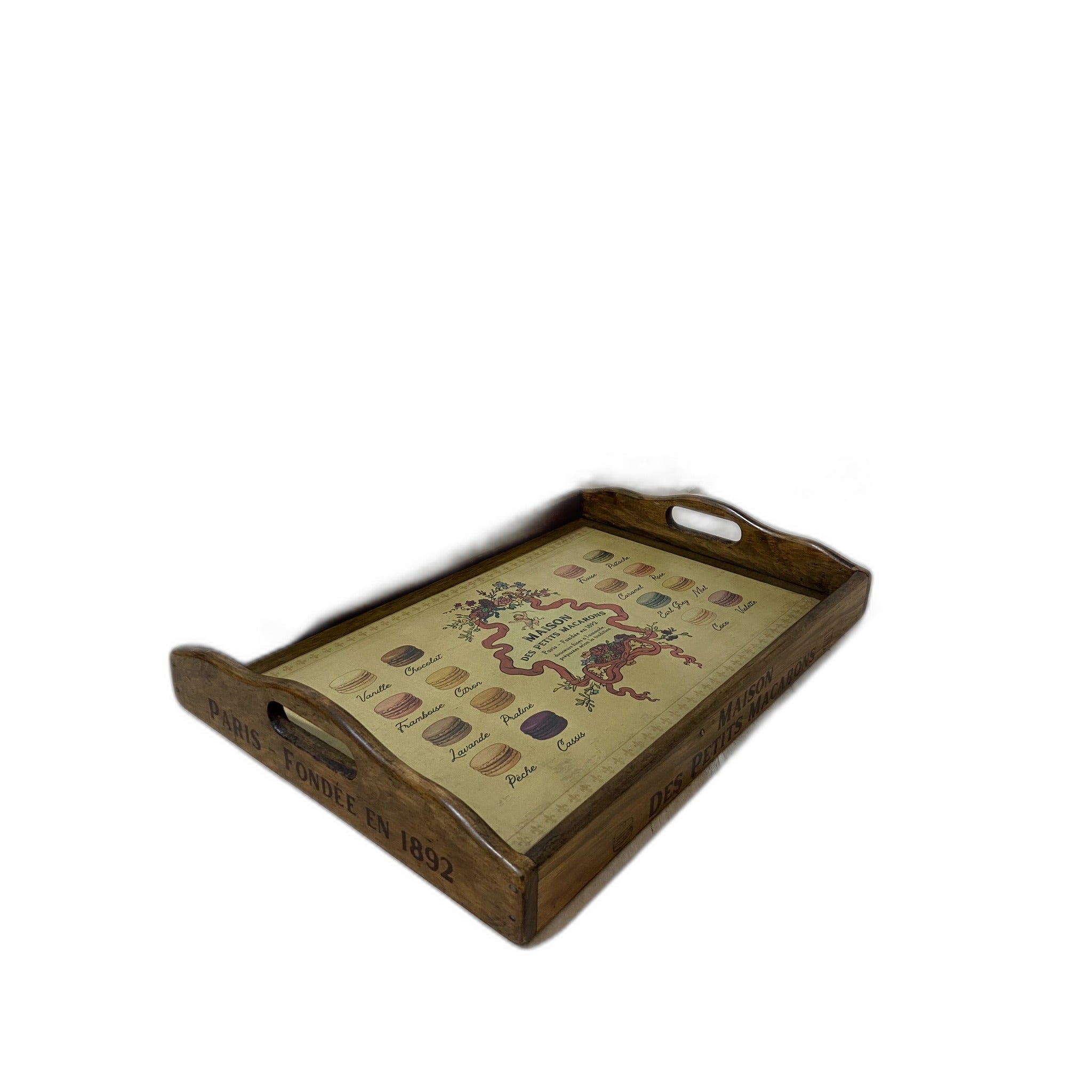 Handcrafted Wooden Serving Tray - Macaron (Vintage Style Print)