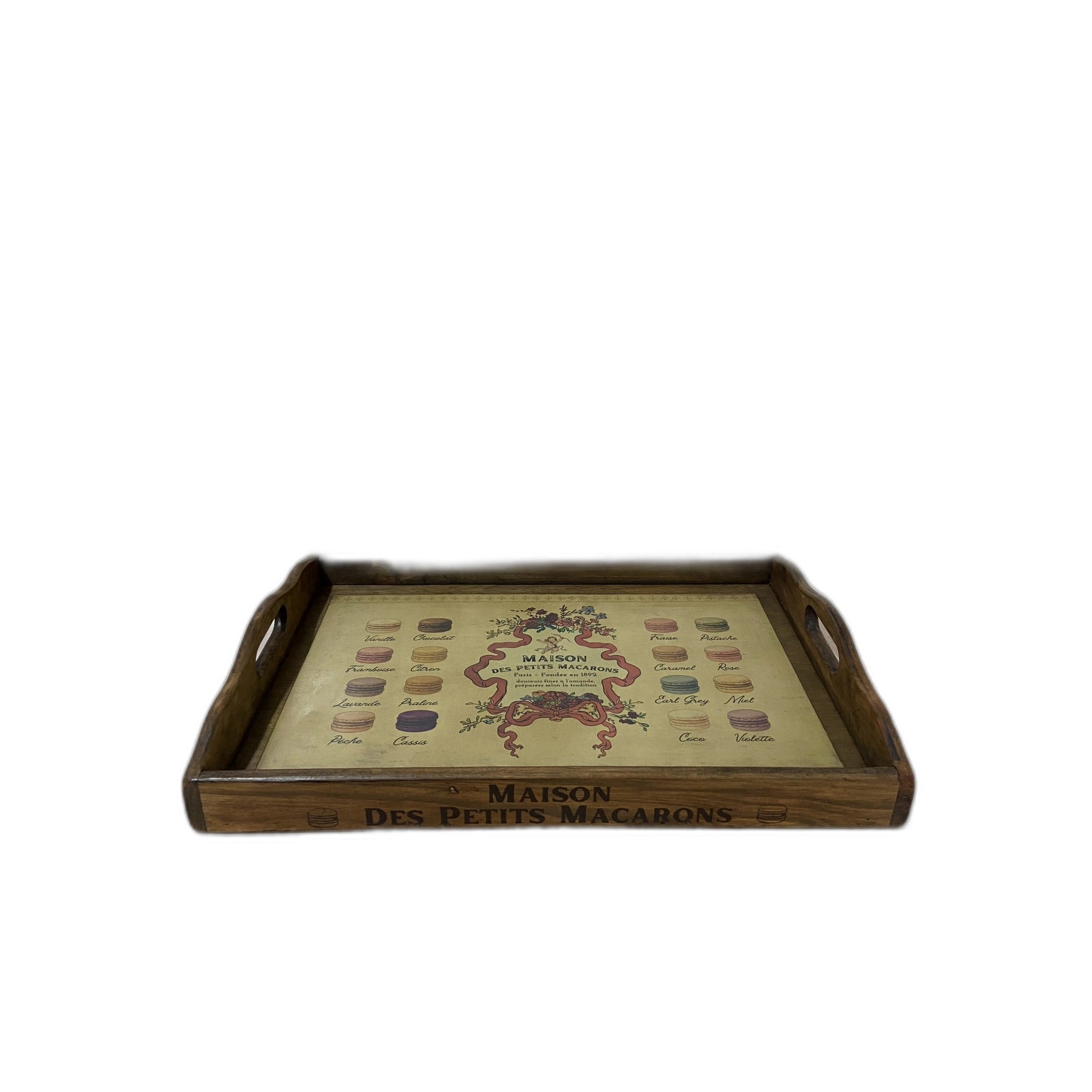 Handcrafted Wooden Serving Tray - Macaron (Vintage Style Print)