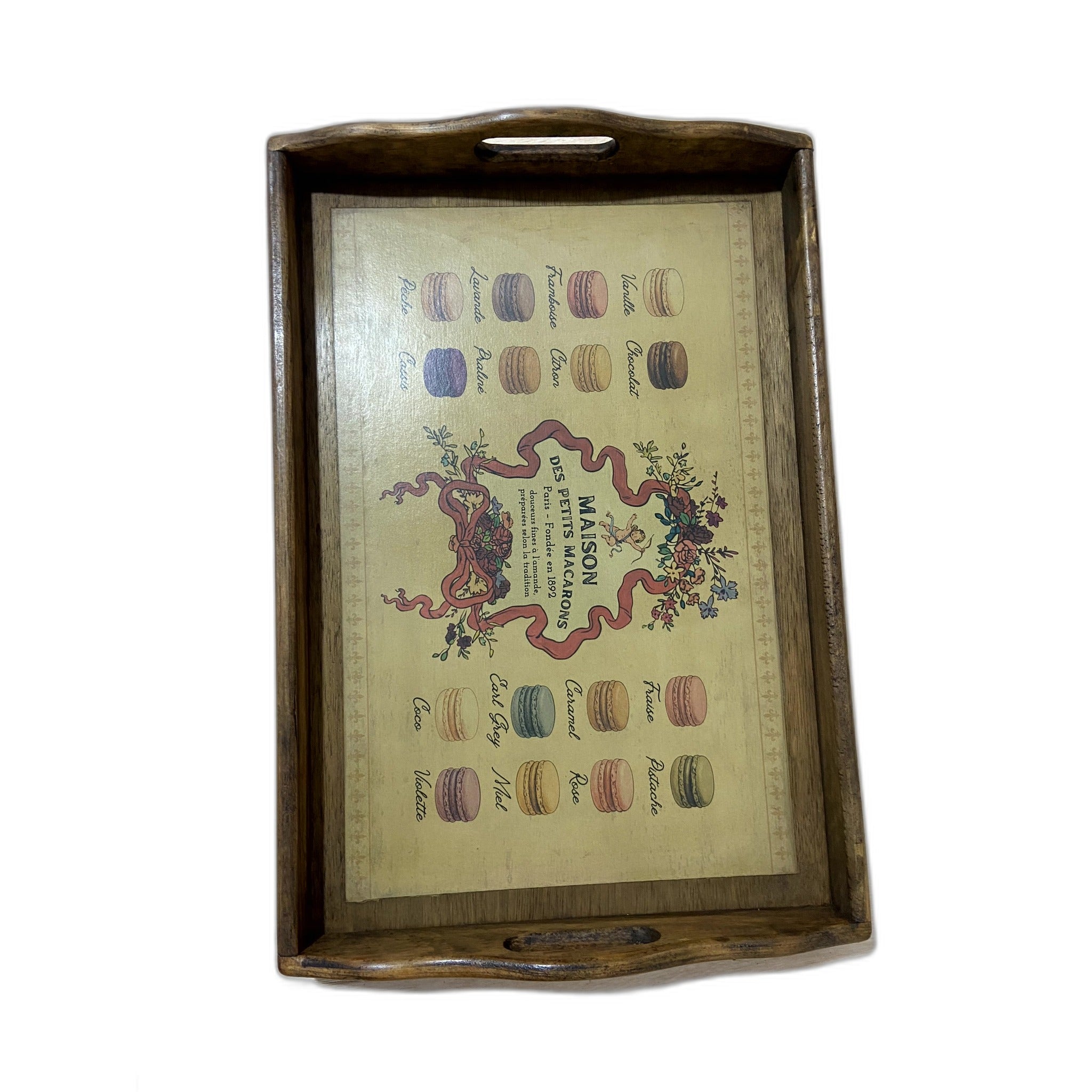 Handcrafted Wooden Serving Tray - Macaron (Vintage Style Print)