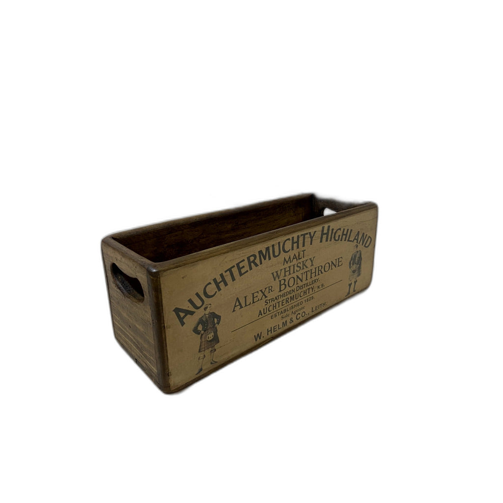 Auchtermuchty Whisky colour print XS wooden storage box, angled view