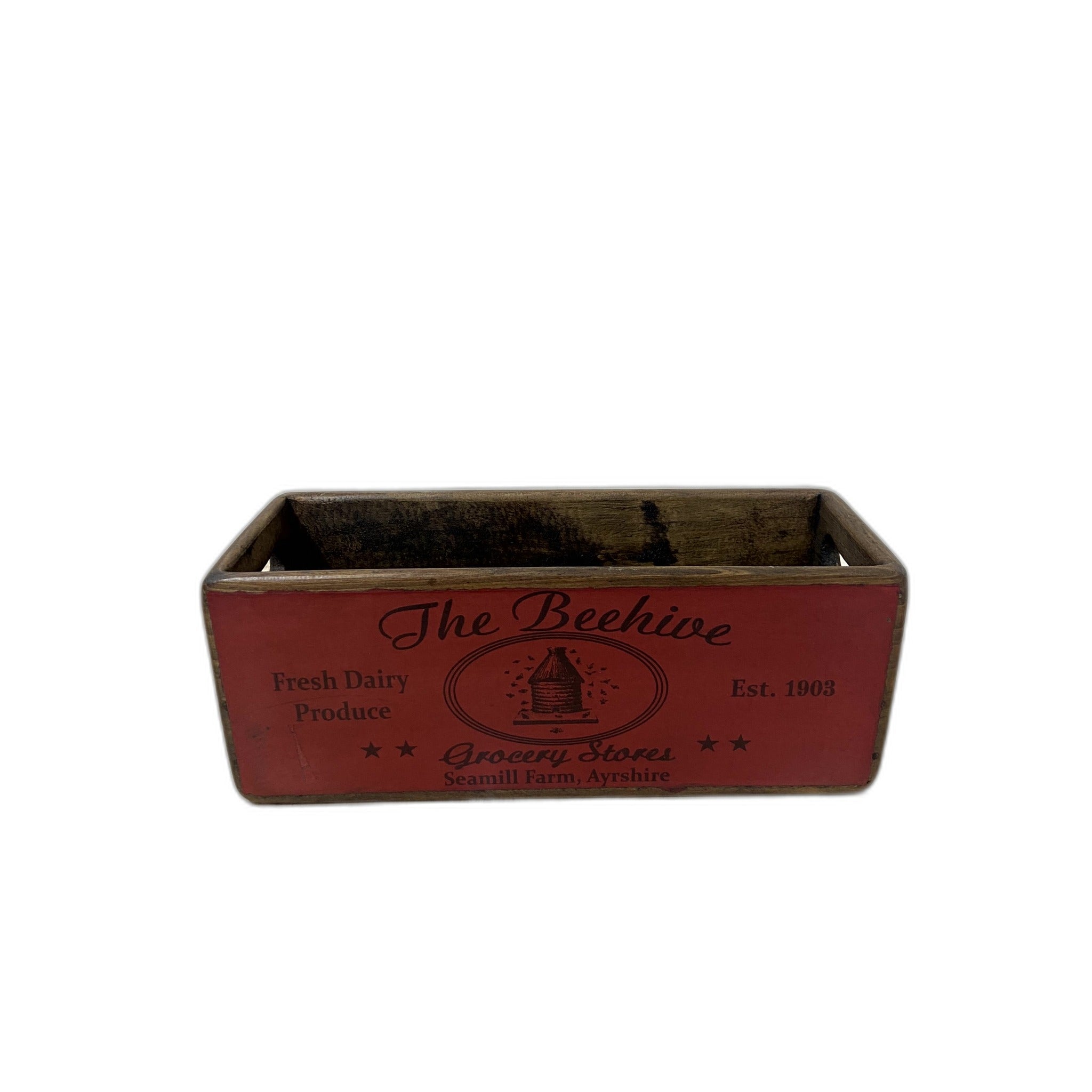 The Beehive colour print wooden storage box in pine, XS size